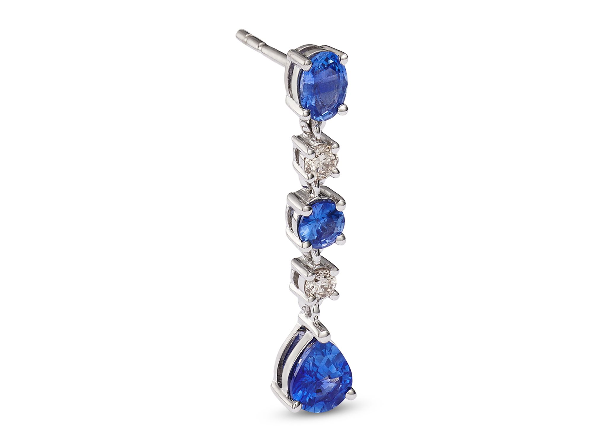 Sapphire & Diamond Linear Drop Earrings in 14K White Gold — Image 3