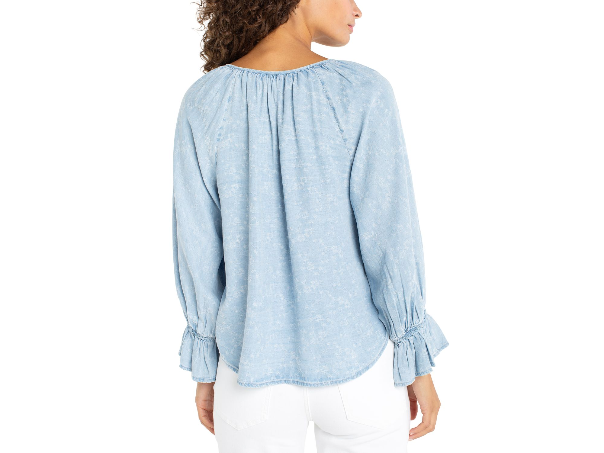 Three Quarter Sleeve Button Front Shirred Woven Top — Image 3