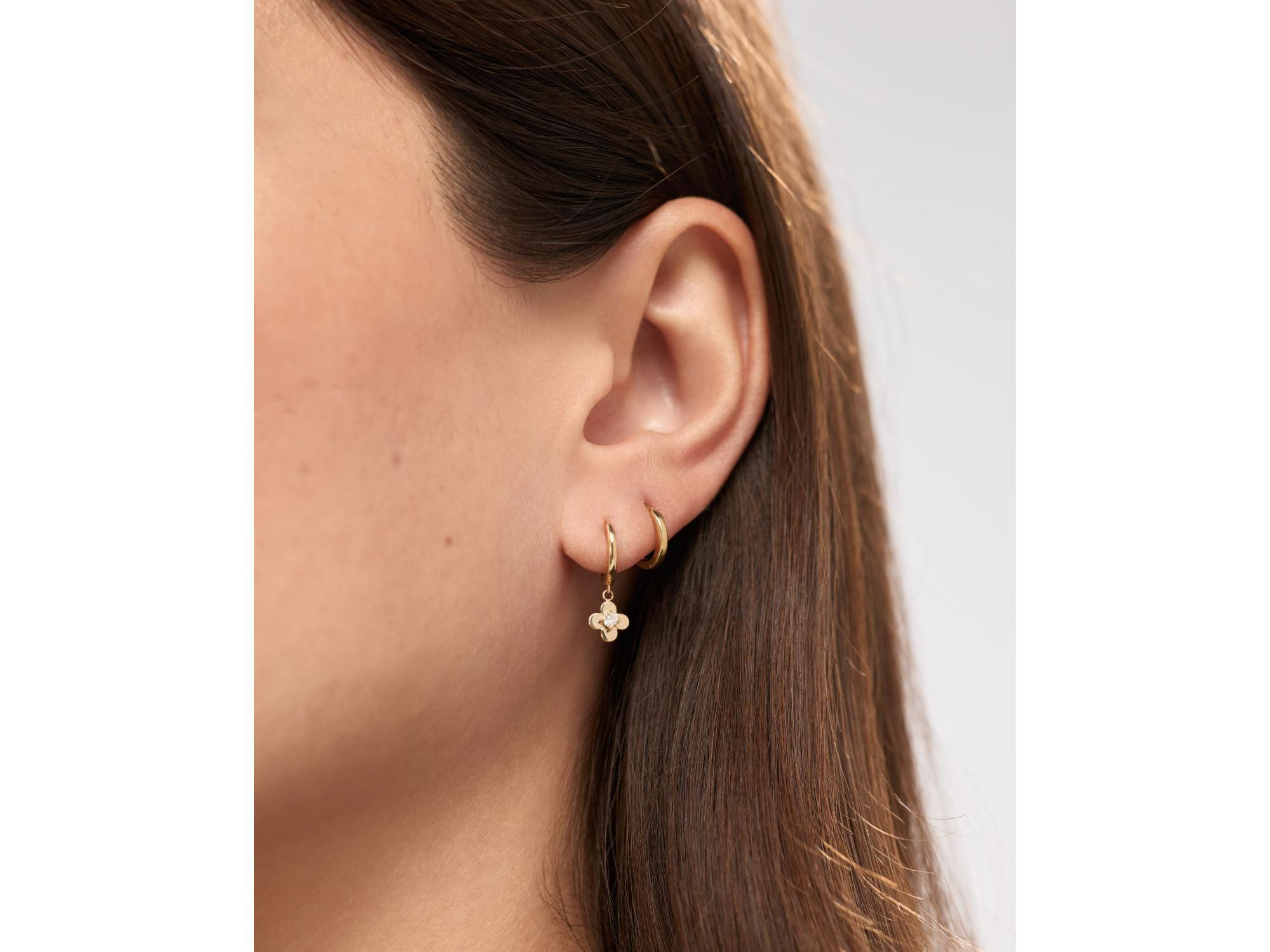 Solid Yellow Gold Mini Flower Drop Earrings — Image 4