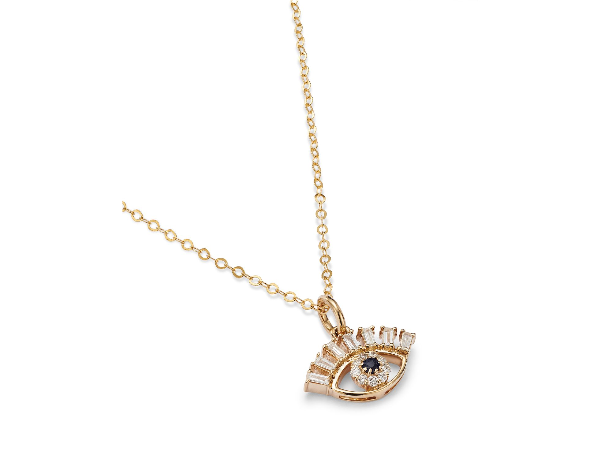 Diamond & Blue Sapphire Evil Eye Pendant Necklace in 14K Yellow Gold, 18" — Image 3