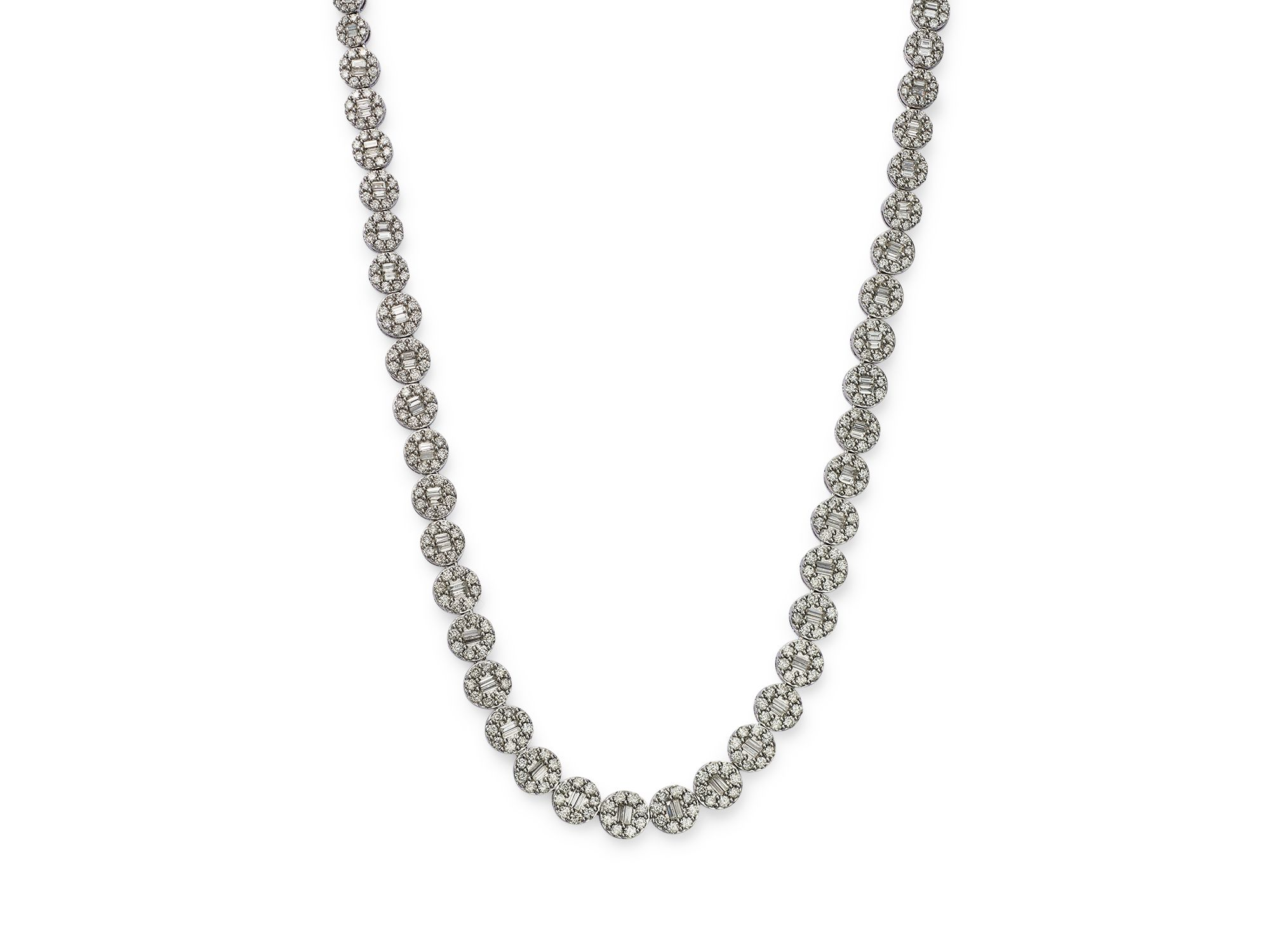 Diamond Round & Baguette Collar Necklace in 14K White Gold, 10.50 tcw — Image 5
