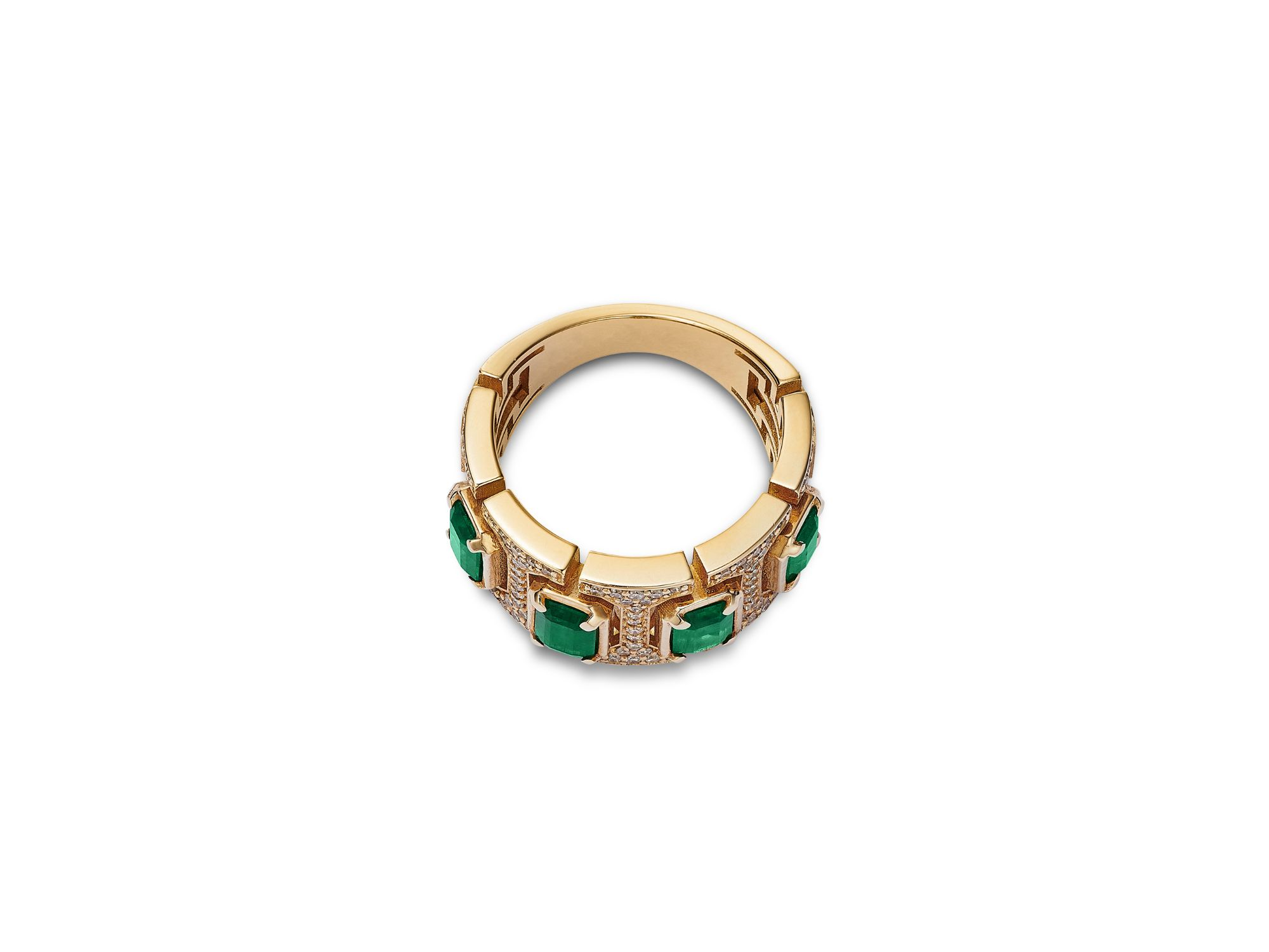 Emerald & Diamond Band Ring in 14K Yellow Gold — Image 3