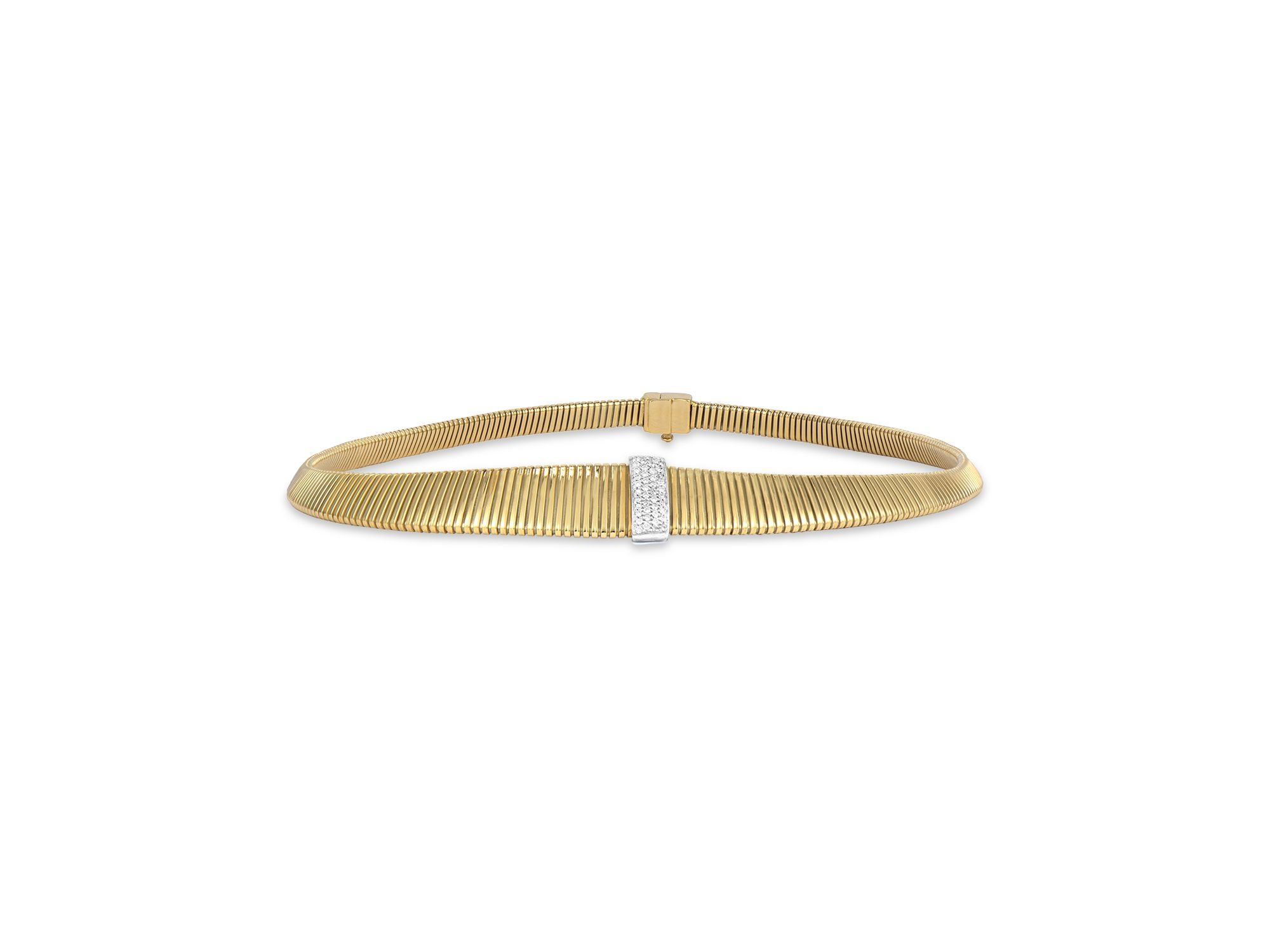 18K Yellow Gold Via Mercanti Tubogas Diamond Pavé Collar Necklace, 17.3" — Image 3