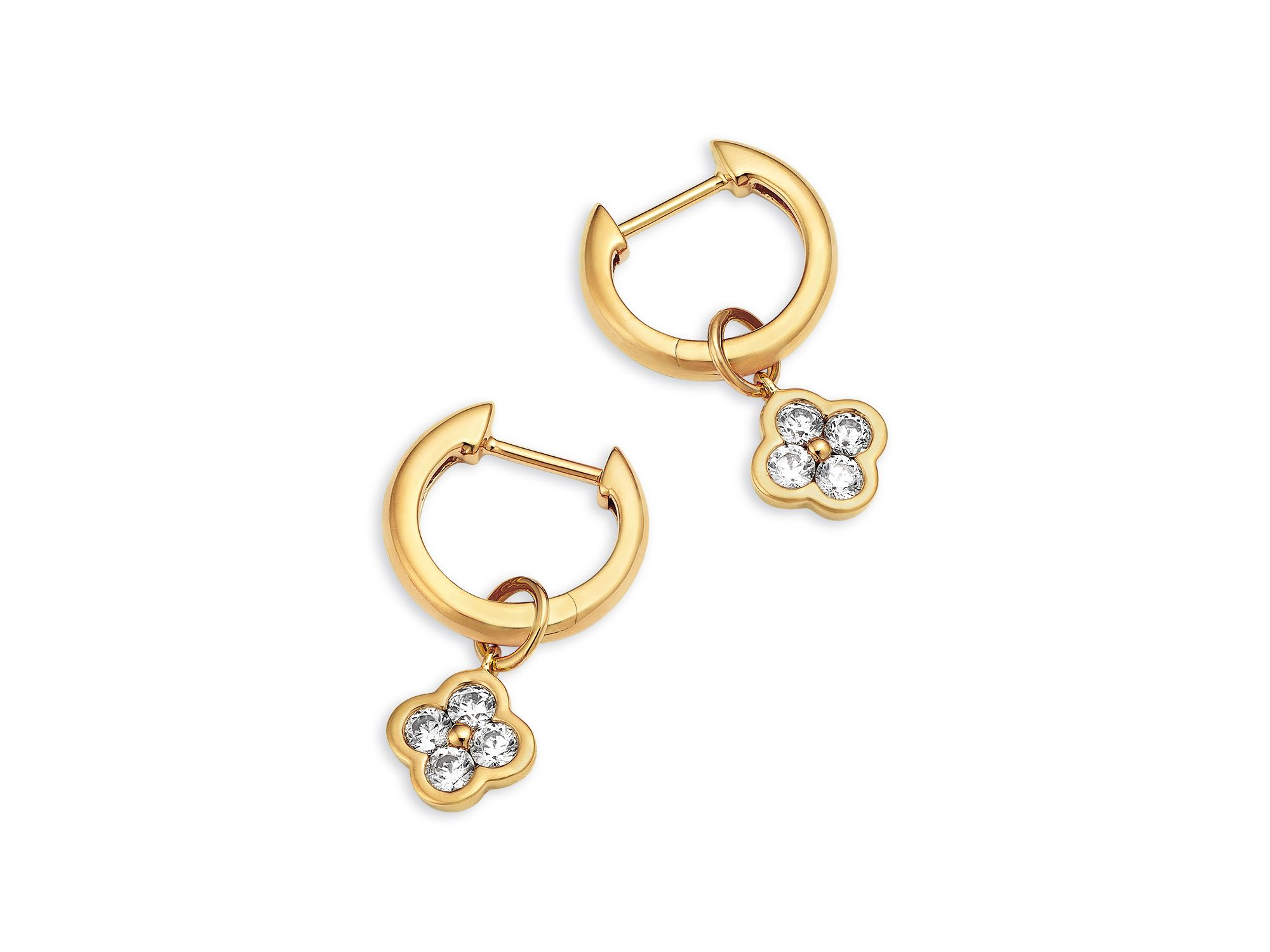 Clover Dangle Huggie Hoop Earrings in 14K Yellow Gold, 0.4 tcw — Image 3