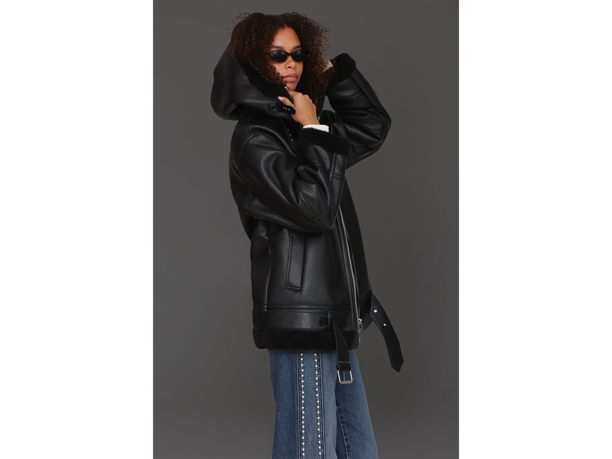 Faux Shearling Hooded Coat — Image 7