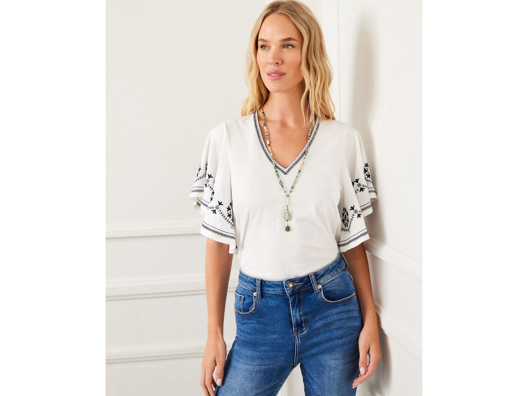Embroidered Flutter Sleeve Top — Image 6