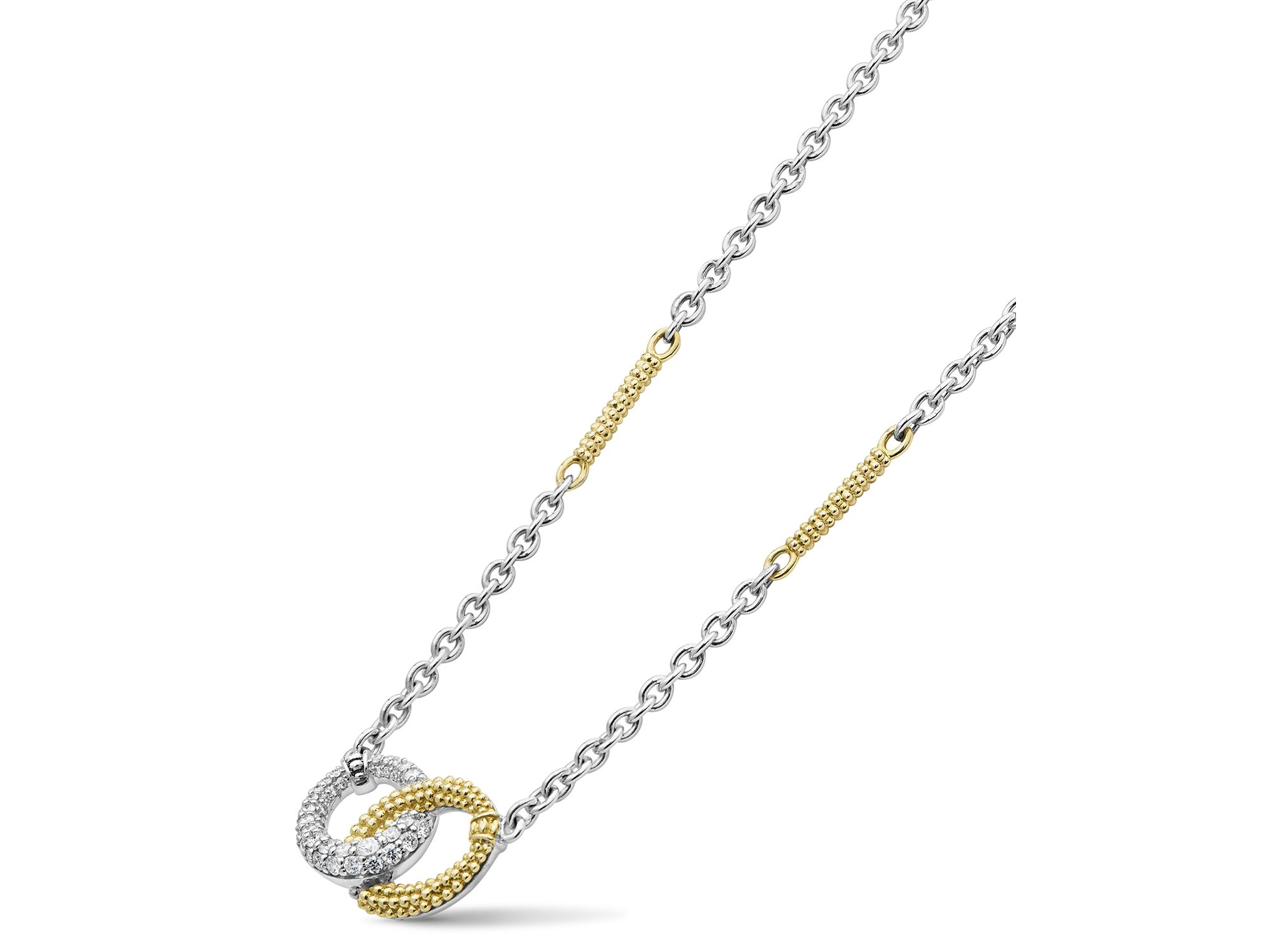 18K Yellow Gold & Sterling Caviar Lux Diamond Interlocking Circle Pendant Necklace, 16-18" — Image 3
