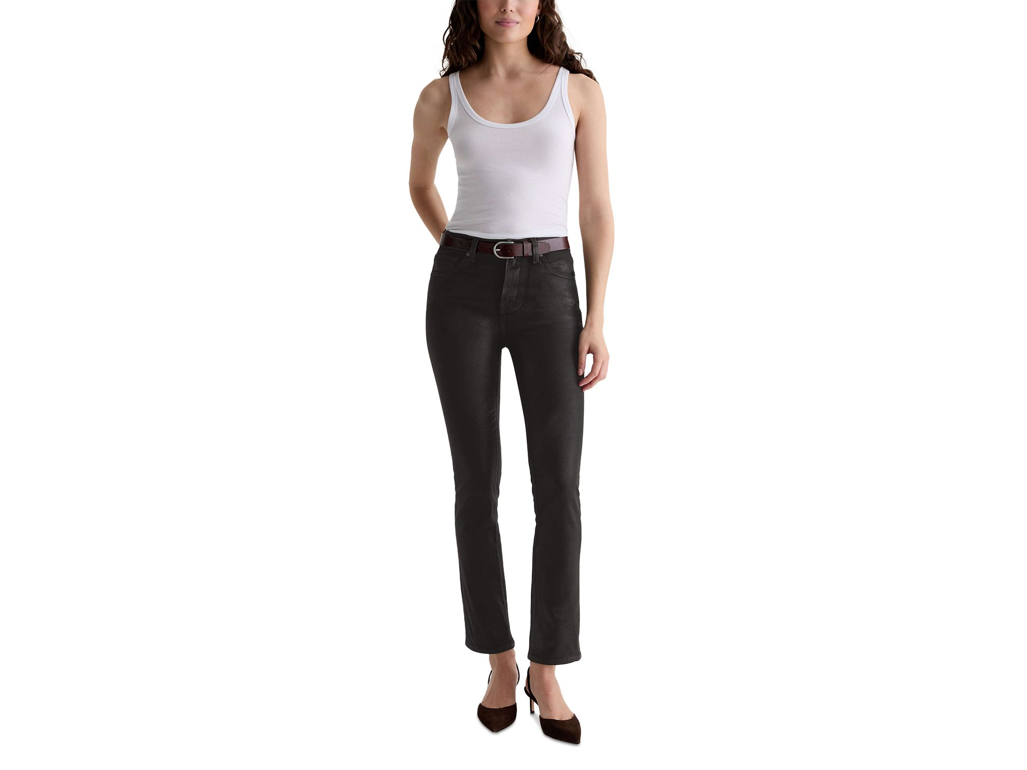Mari Coated Mid Rise Slim Jeans in Super Black — Image 6
