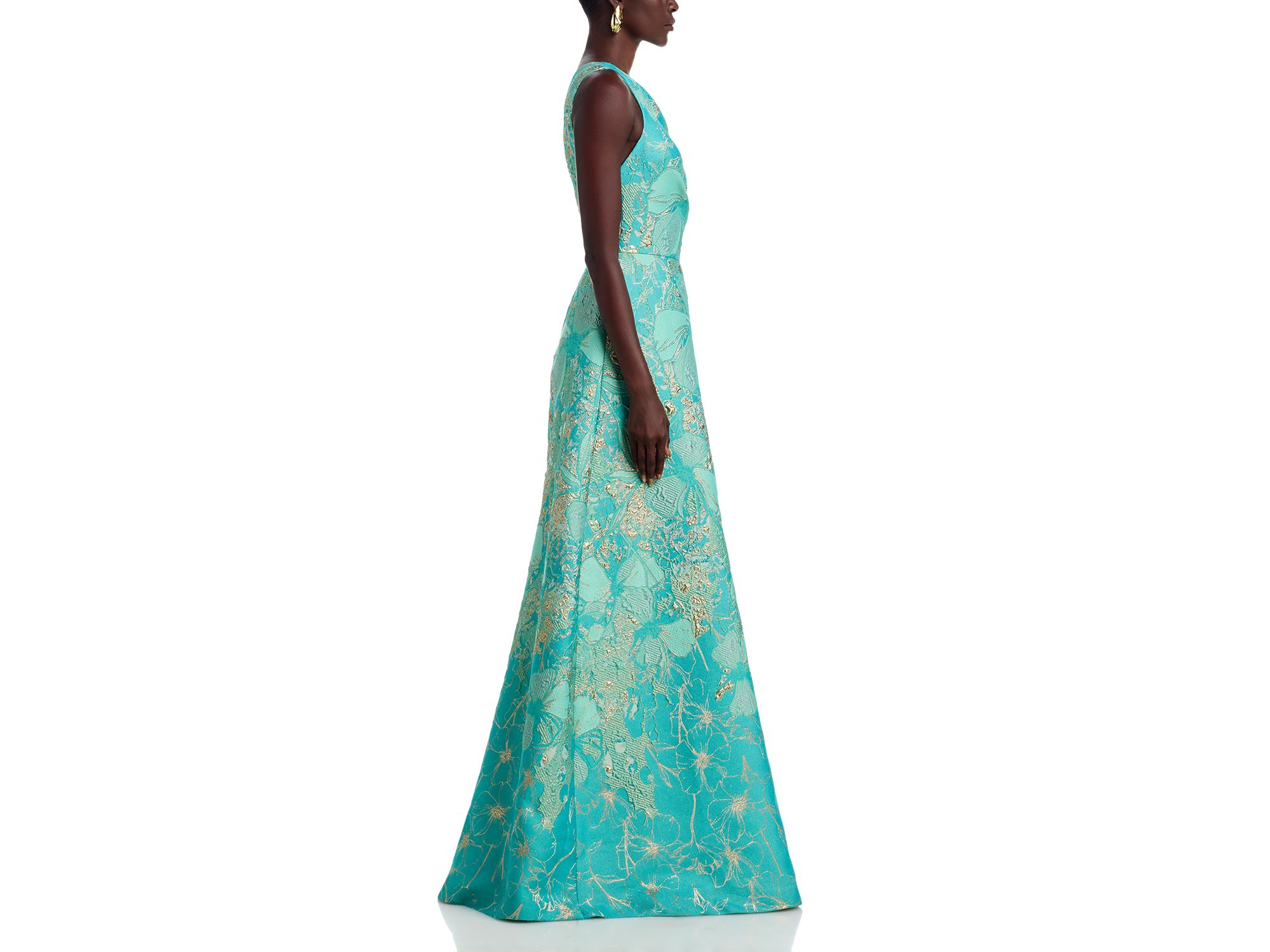 One Shoulder Metallic Jacquard Gown — Image 5