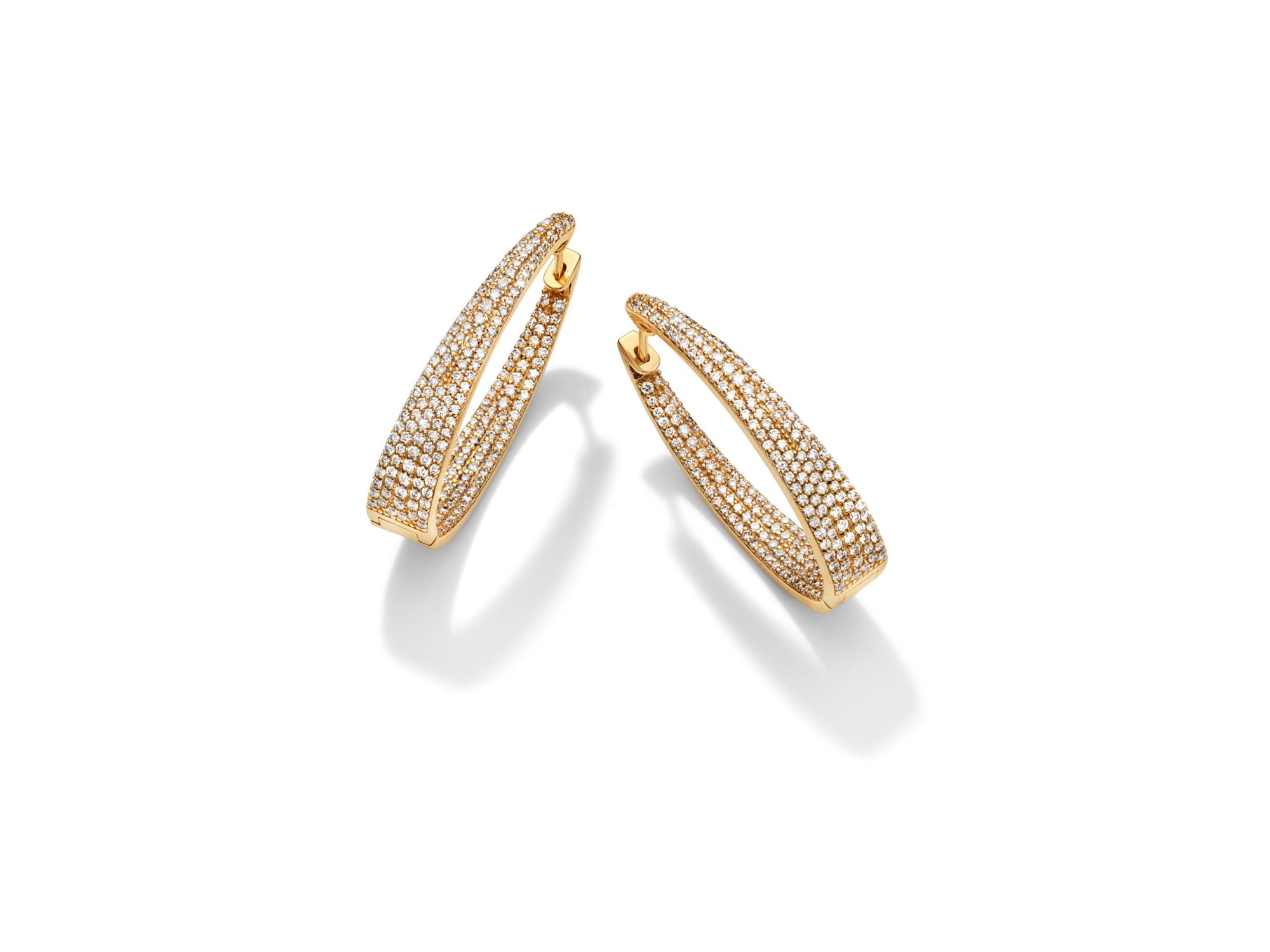 Diamond Inside-Out Oval Hoop Earrings in 14K Yellow Gold, 2.30 tcw — Image 3
