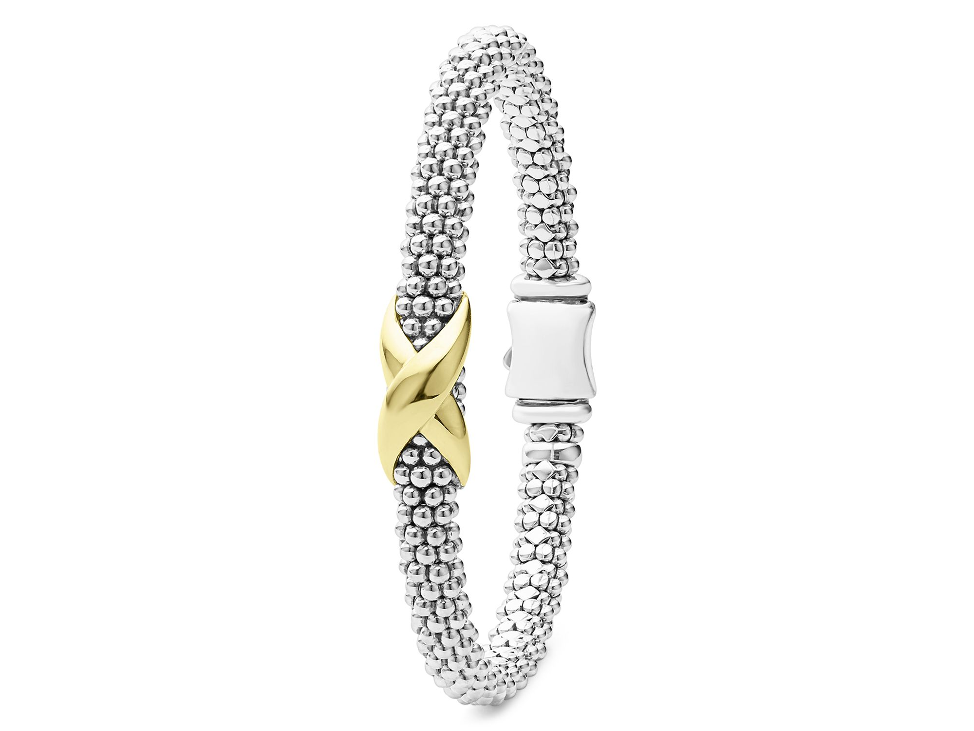 18K Yellow Gold & Sterling Silver Embrace X Caviar Bead Link Bracelet — Image 3