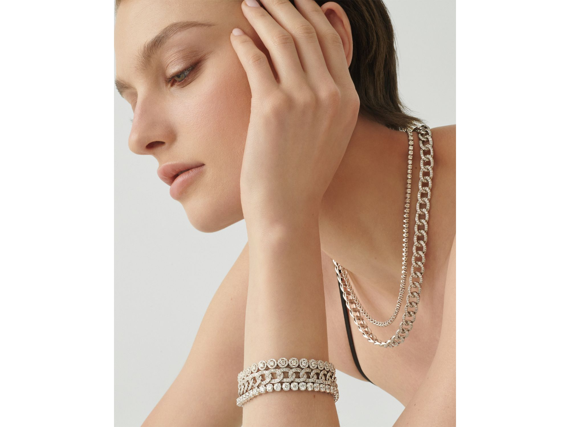 Diamond Chain Link Collar Necklace in 14K White Gold, 6.0 tcw — Image 5
