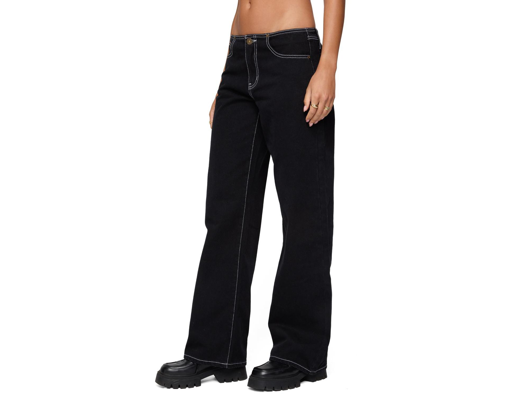 Contrast Stitch Low Rise Black Wash Jeans — Image 4