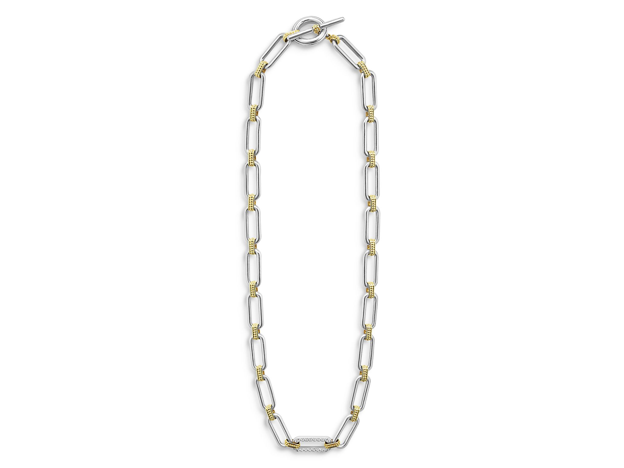 18K Yellow Gold & Sterling Silver Signature Caviar Diamond Station Link Collar Necklace, 18" — Image 5