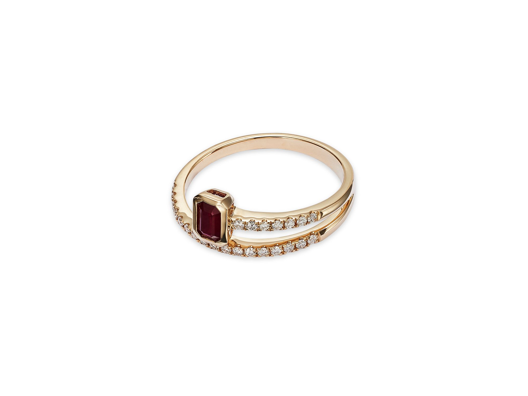 Ruby and Diamond Bypass Ring in 14K Yellow Gold — Image 3