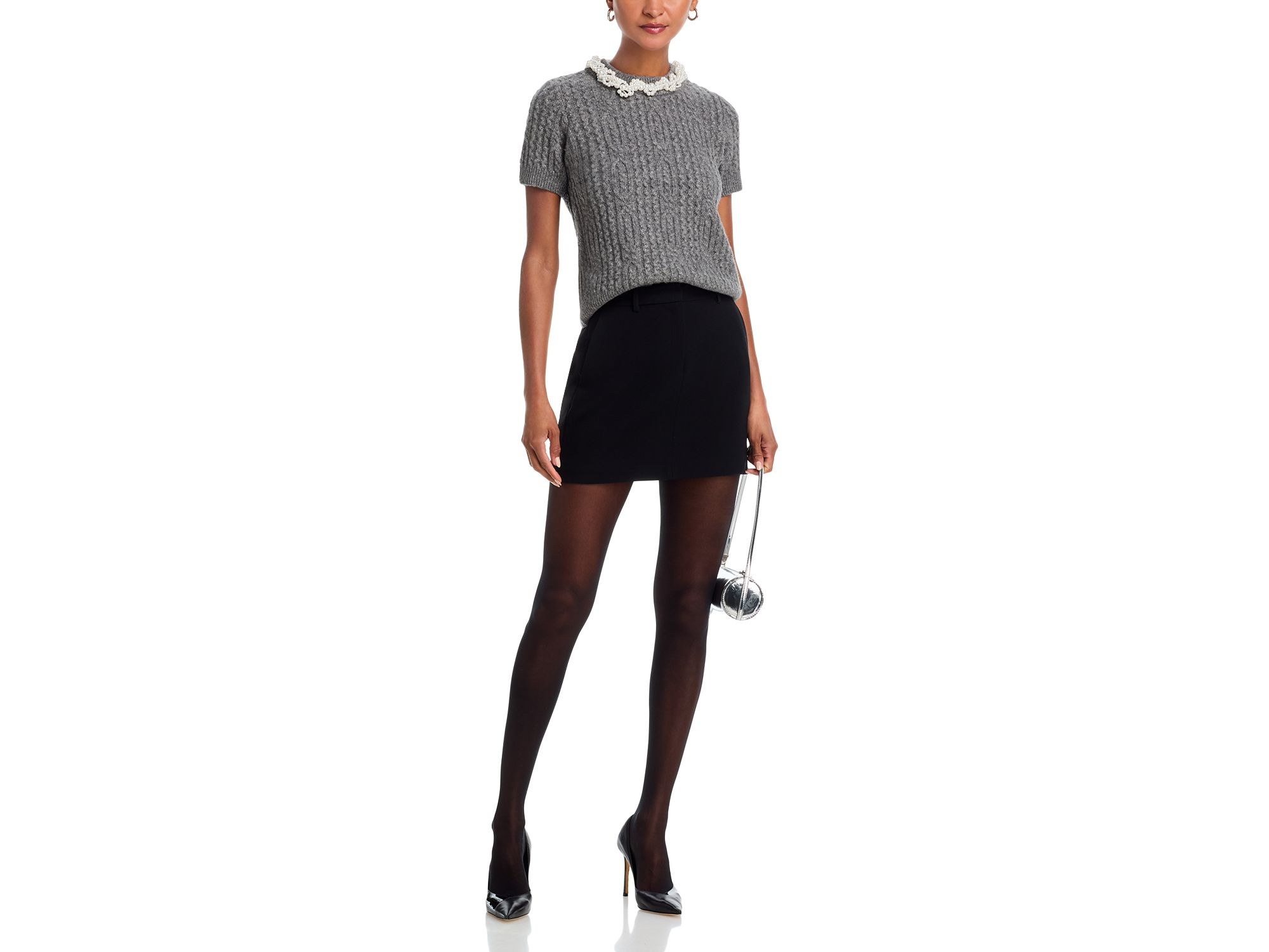Faux Pearl Embellished Short Sleeve Sweater - Exclusive — Image 4