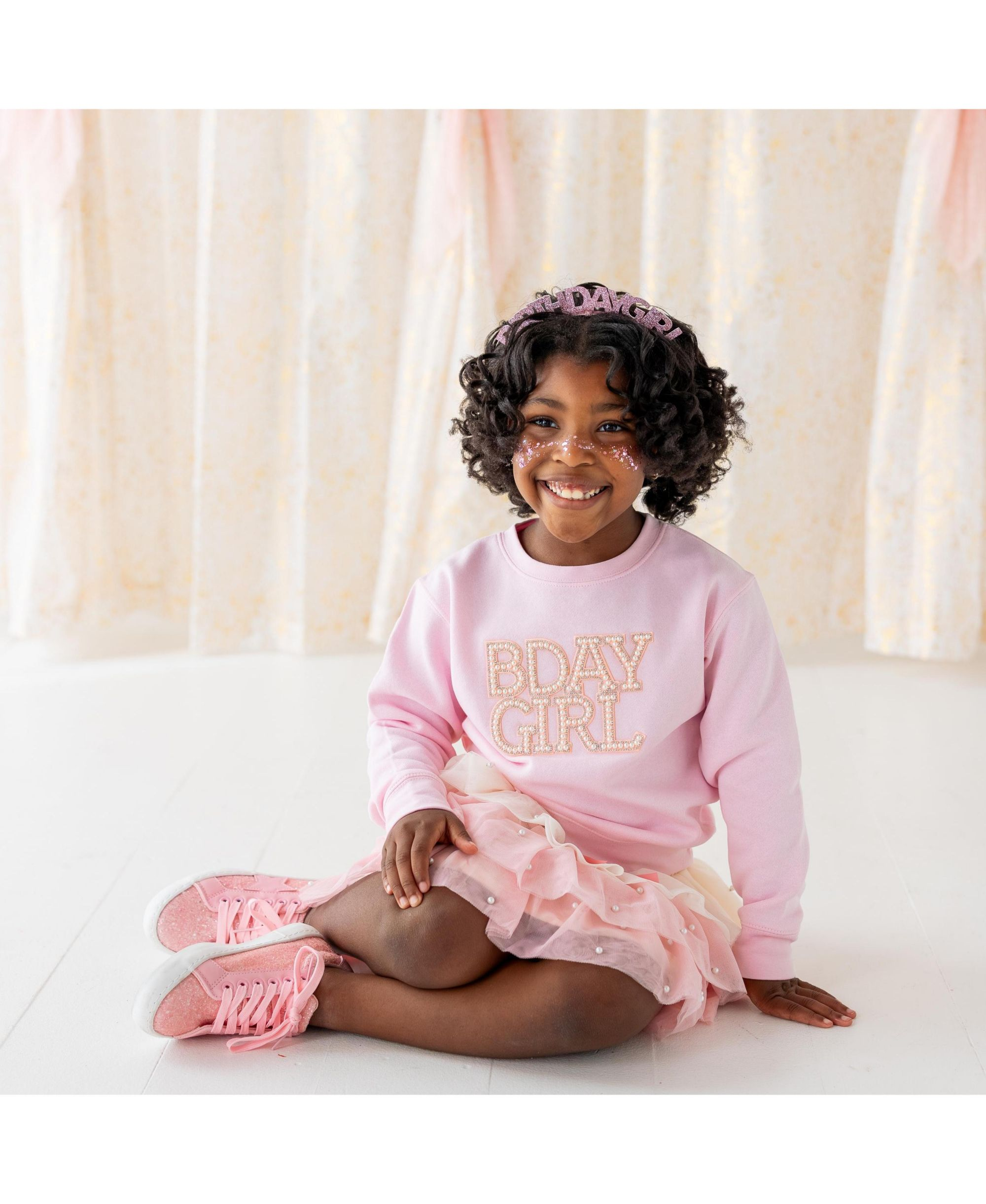 Girls' Faux Pearl BDay Girl Patch Sweatshirt - Baby, Little Kid — Image 3