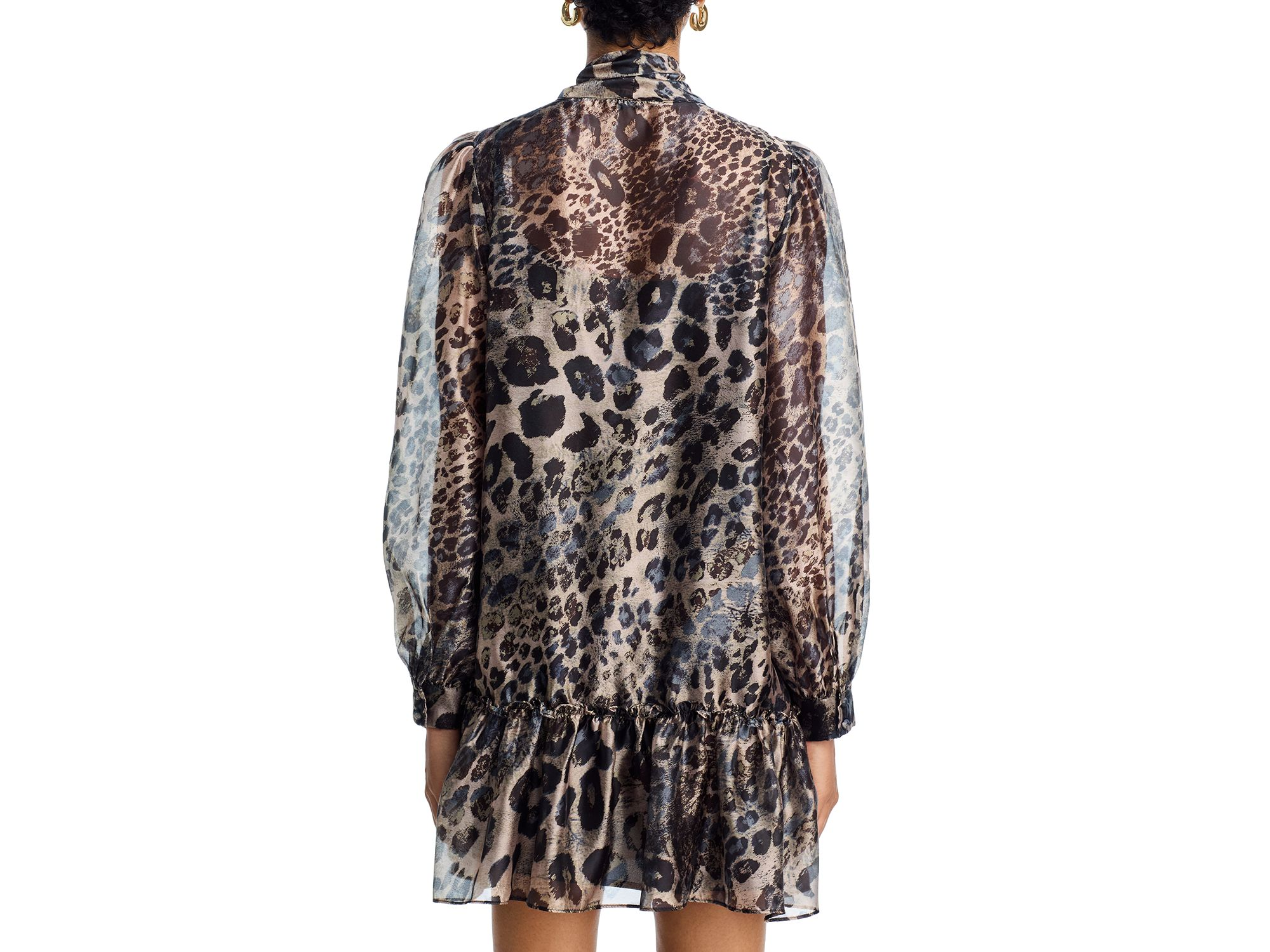 Leopard Tie Neck Long Sleeve Drop Waist Dress - Exclusive — Image 3