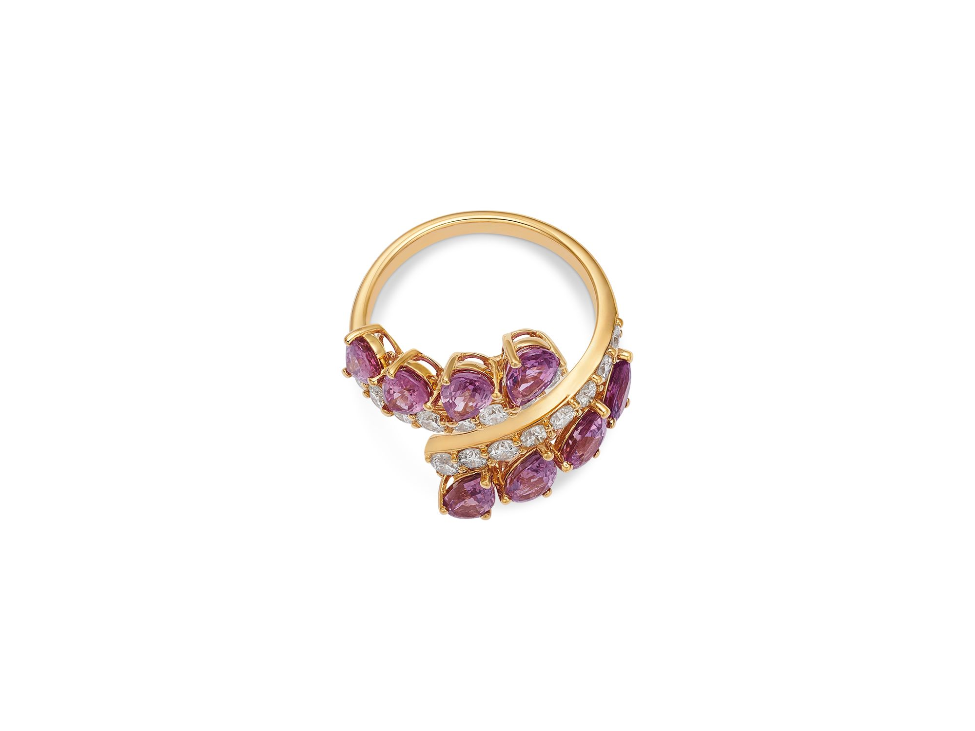 Pink Sapphire & Diamond Bypass Ring in 18K Yellow Gold — Image 3