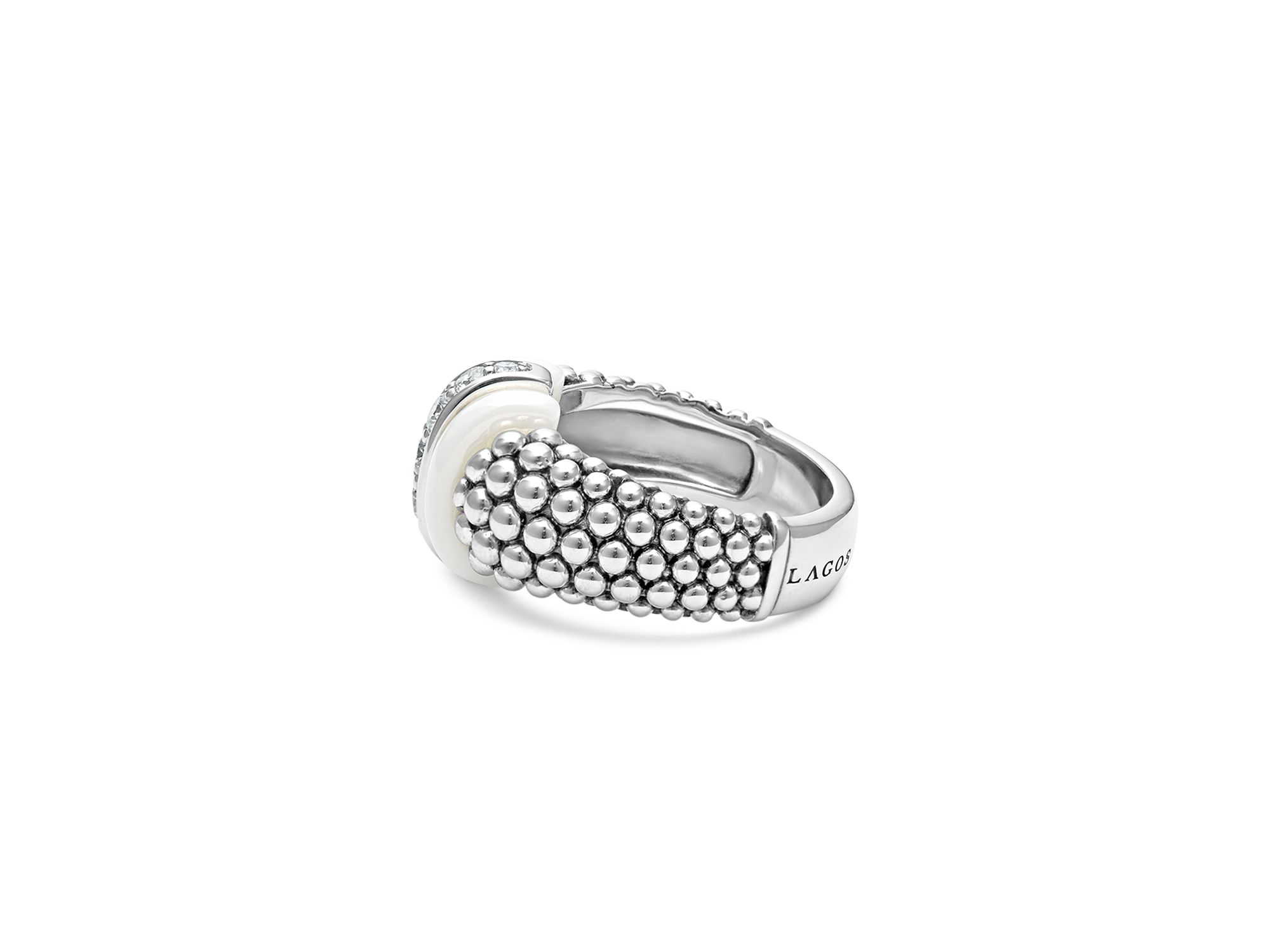 Ceramic & Sterling Silver White Caviar Diamond Ring — Image 4