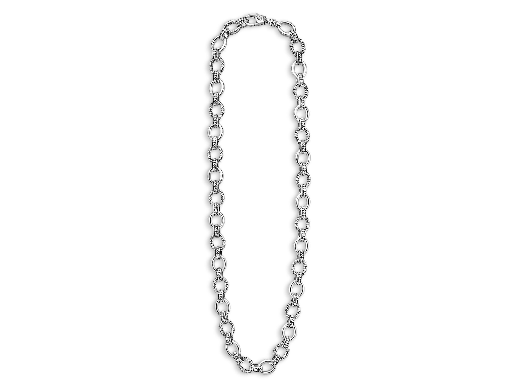 Sterling Signature Caviar Oval Fluted Link Necklace, 18" — Image 5