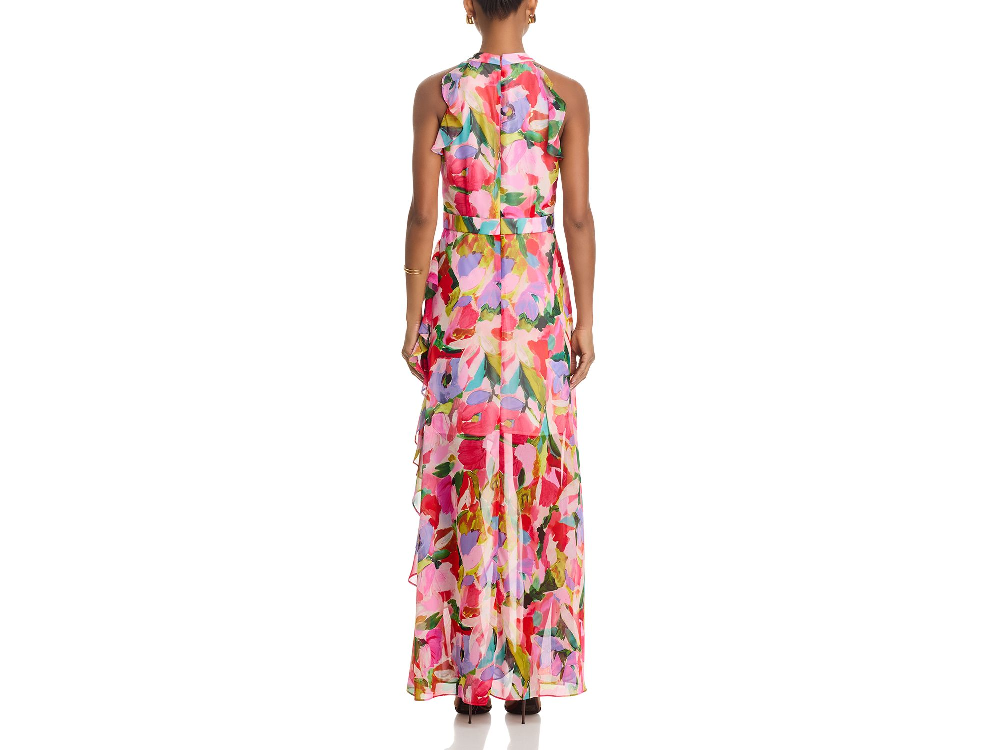 Printed Ruffle Placket Maxi Dress - Exclusive — Image 4