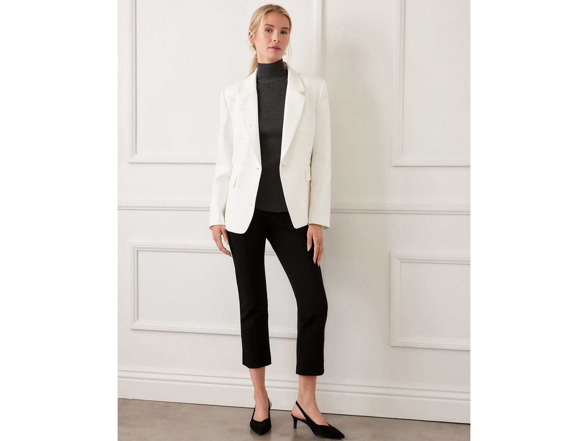 Faux Pearl Embellished Blazer — Image 4