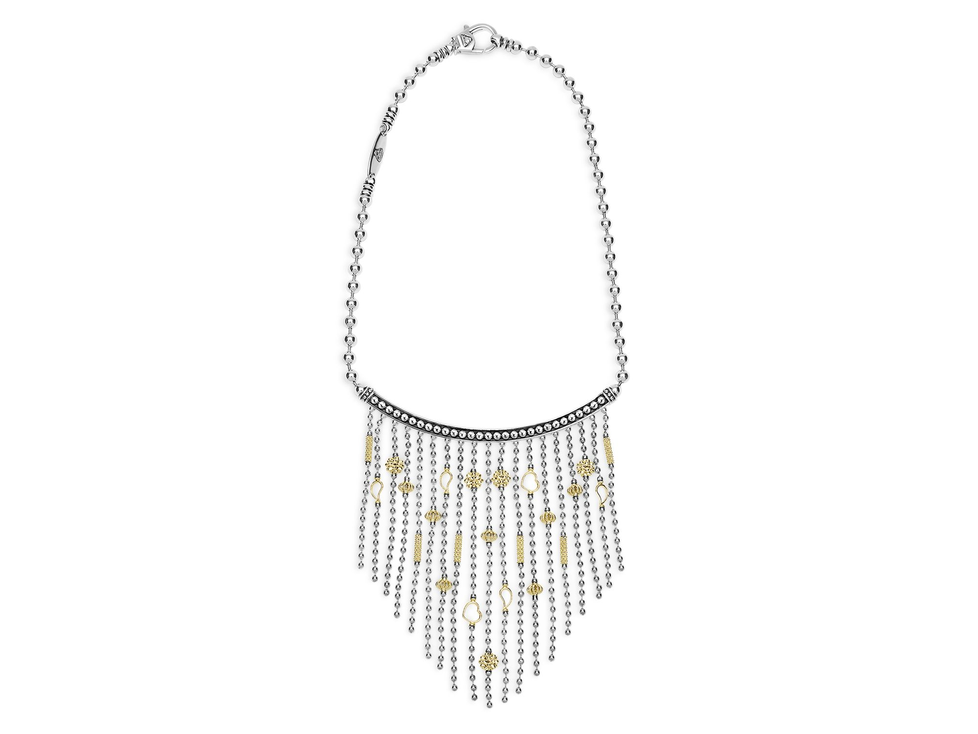 Sterling & 18K Yellow Gold Caviar Multi Strand Necklace, 16" — Image 4
