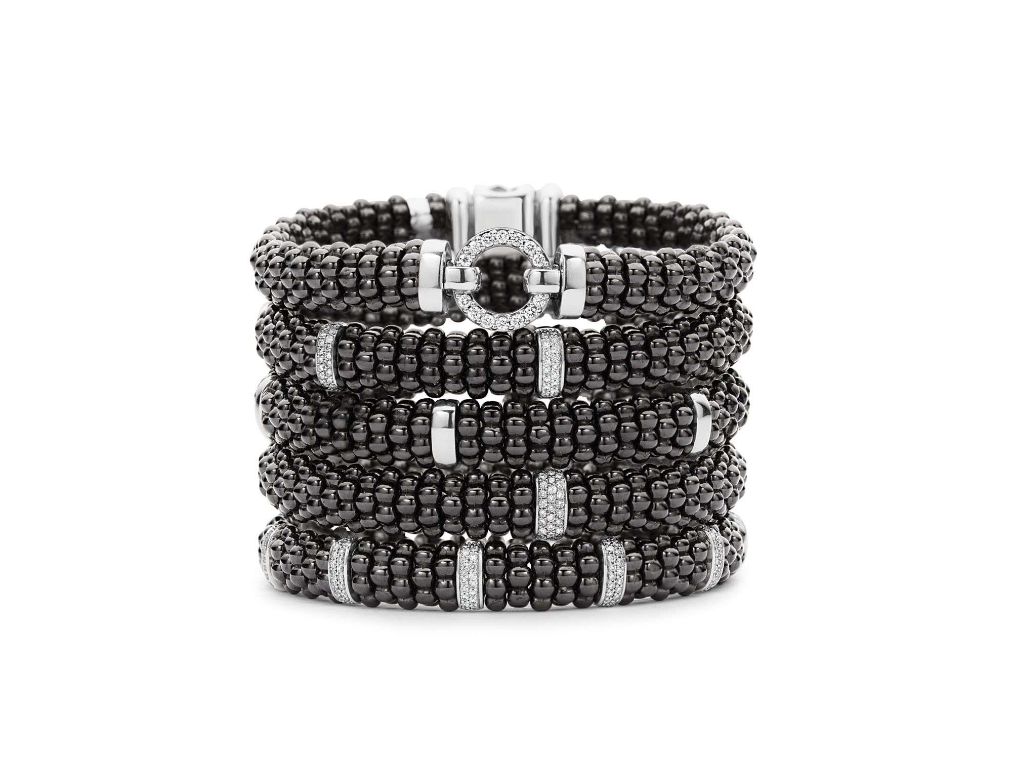 Black Caviar Ceramic Bracelet with Sterling Silver and 1 Diamond Bar — Image 3