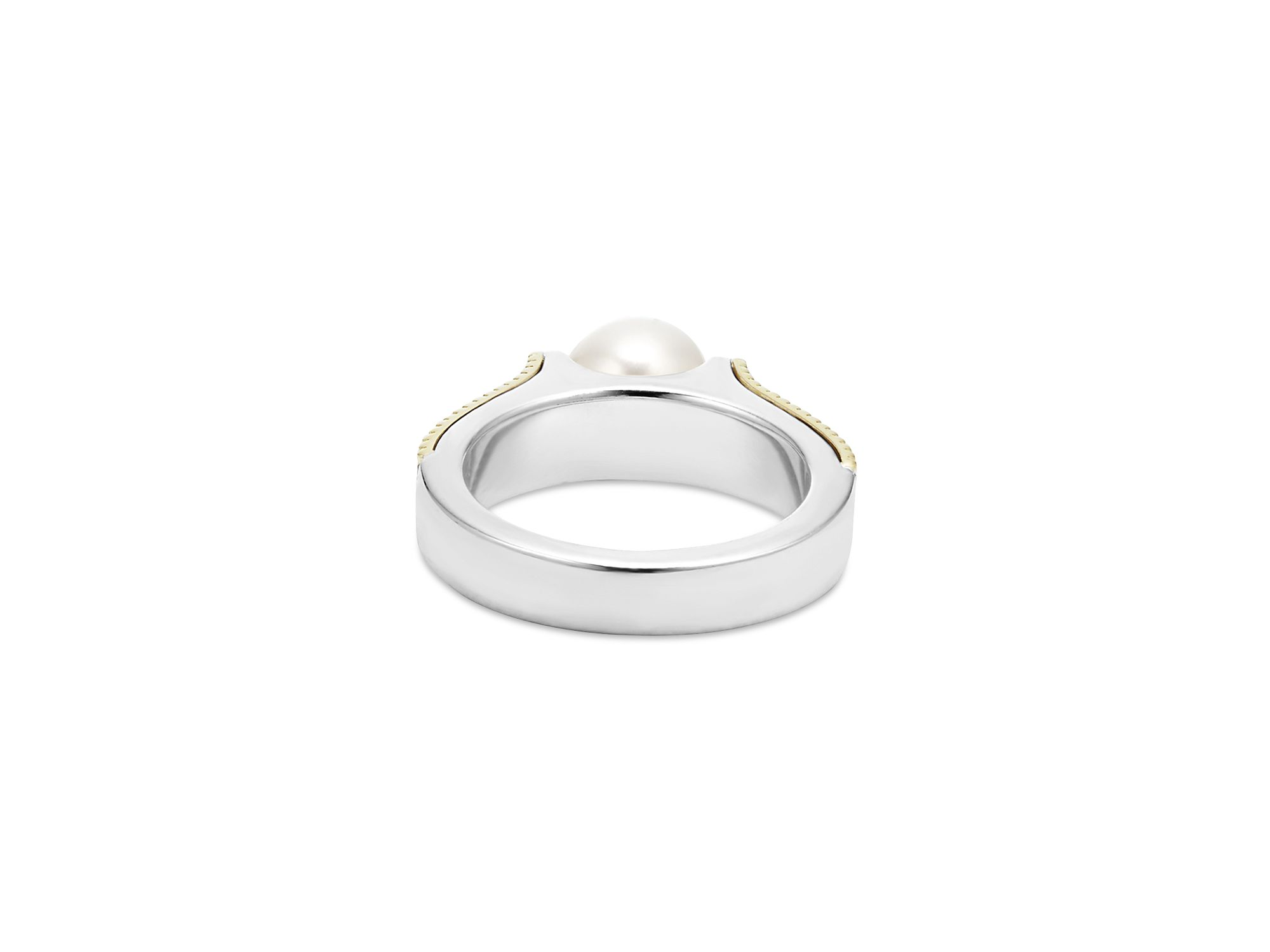 18K Yellow Gold & Sterling Silver Luna Cultured Freshwater Pearl Caviar Bead Ring — Image 5