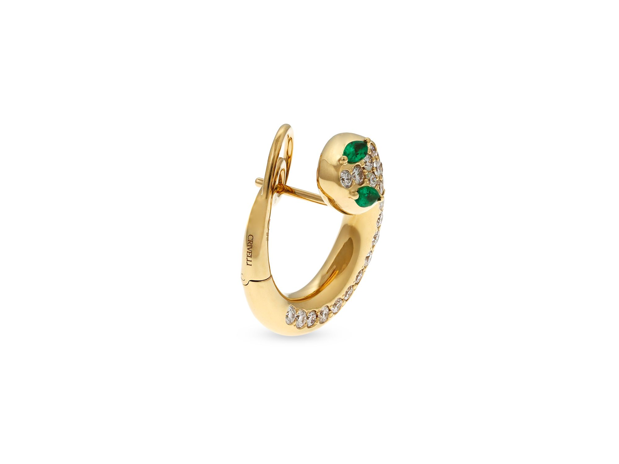18K Yellow Gold Diamond & Emerald Serpent Hoop Earrings - Exclusive, Italy Campaign — Image 3