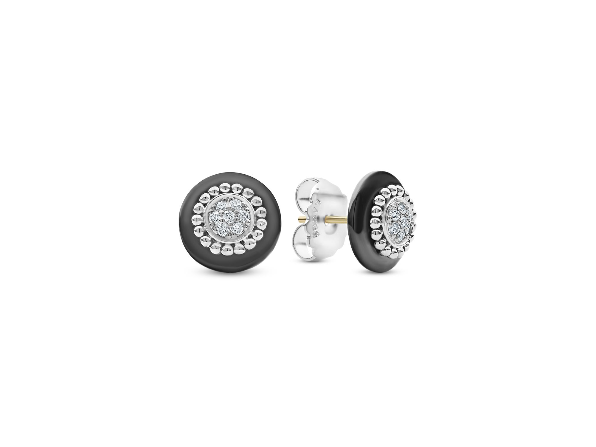 Sterling Silver Diamond & Black Ceramic Stud Earrings — Image 4