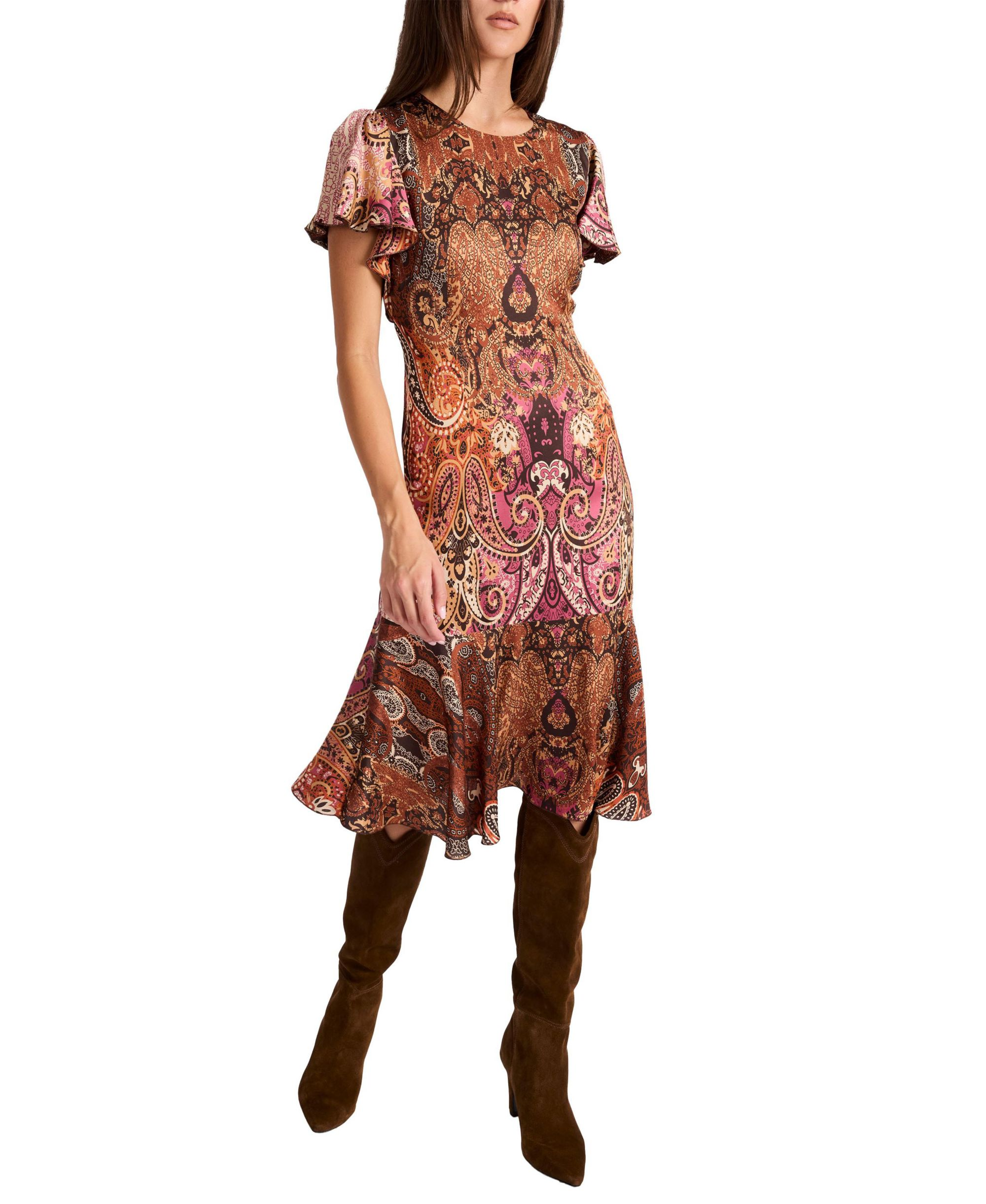 Grazia Flutter Sleeve Sheath Dress in Printed Charmeuse — Image 4