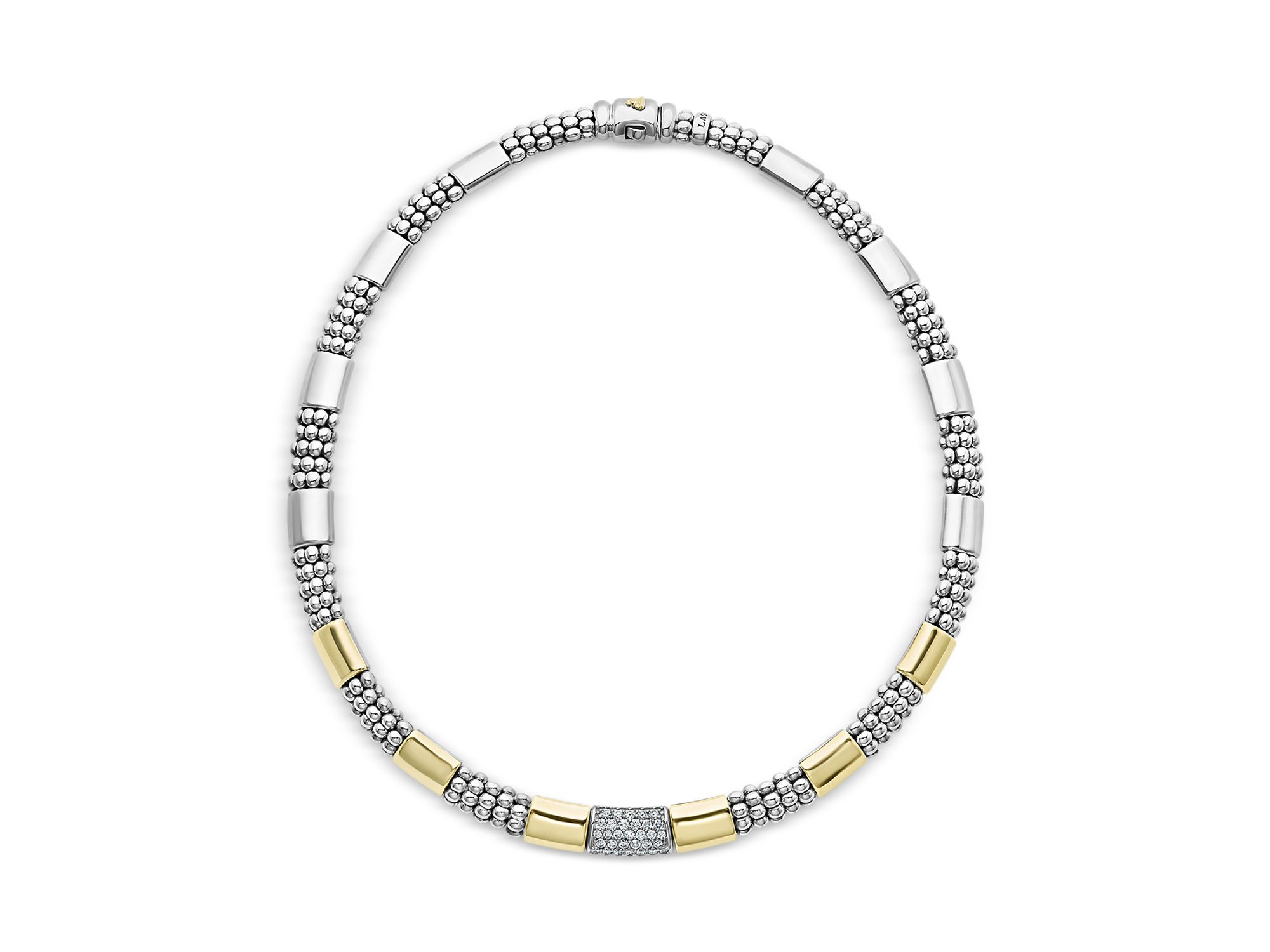 Sterling Silver & 18K Gold High Bar Diamond Necklace — Image 4