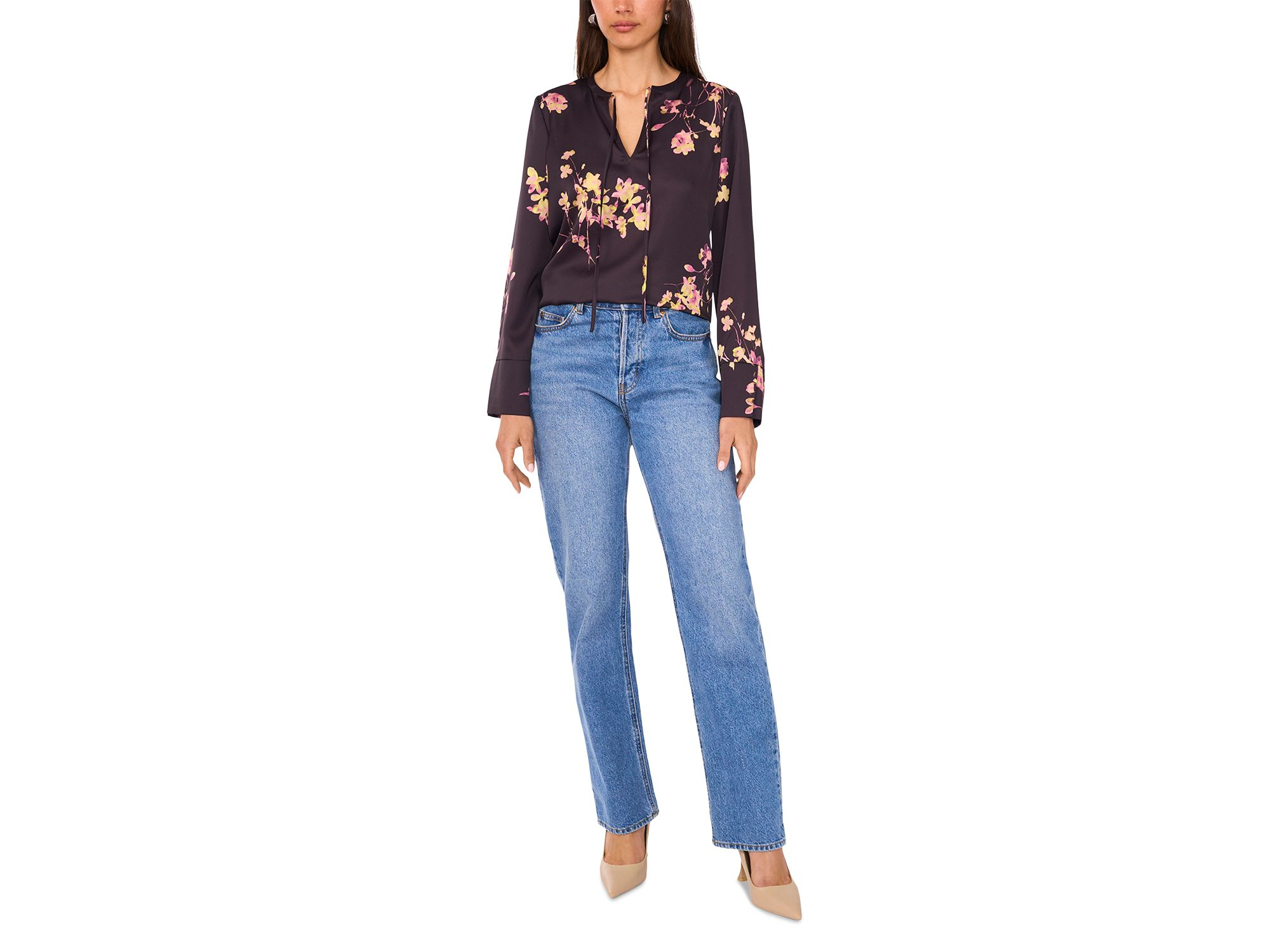 Split Neck Tie Long Sleeve Top — Image 4