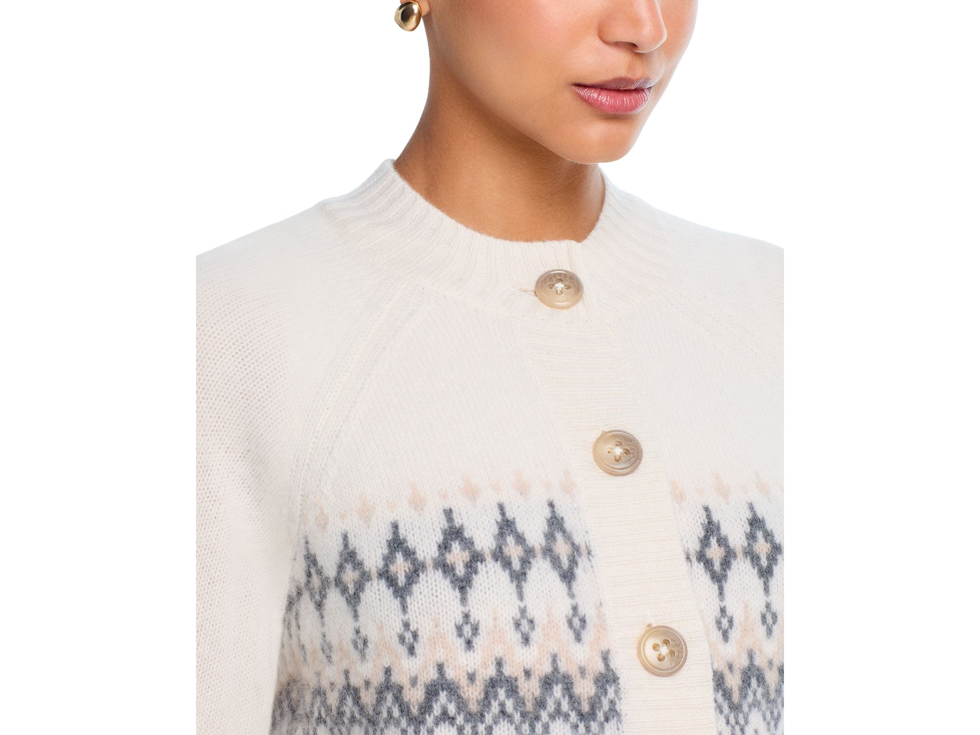 100% Cashmere Fair isle Brush Crewneck Cardigan - Exclusive — Image 4