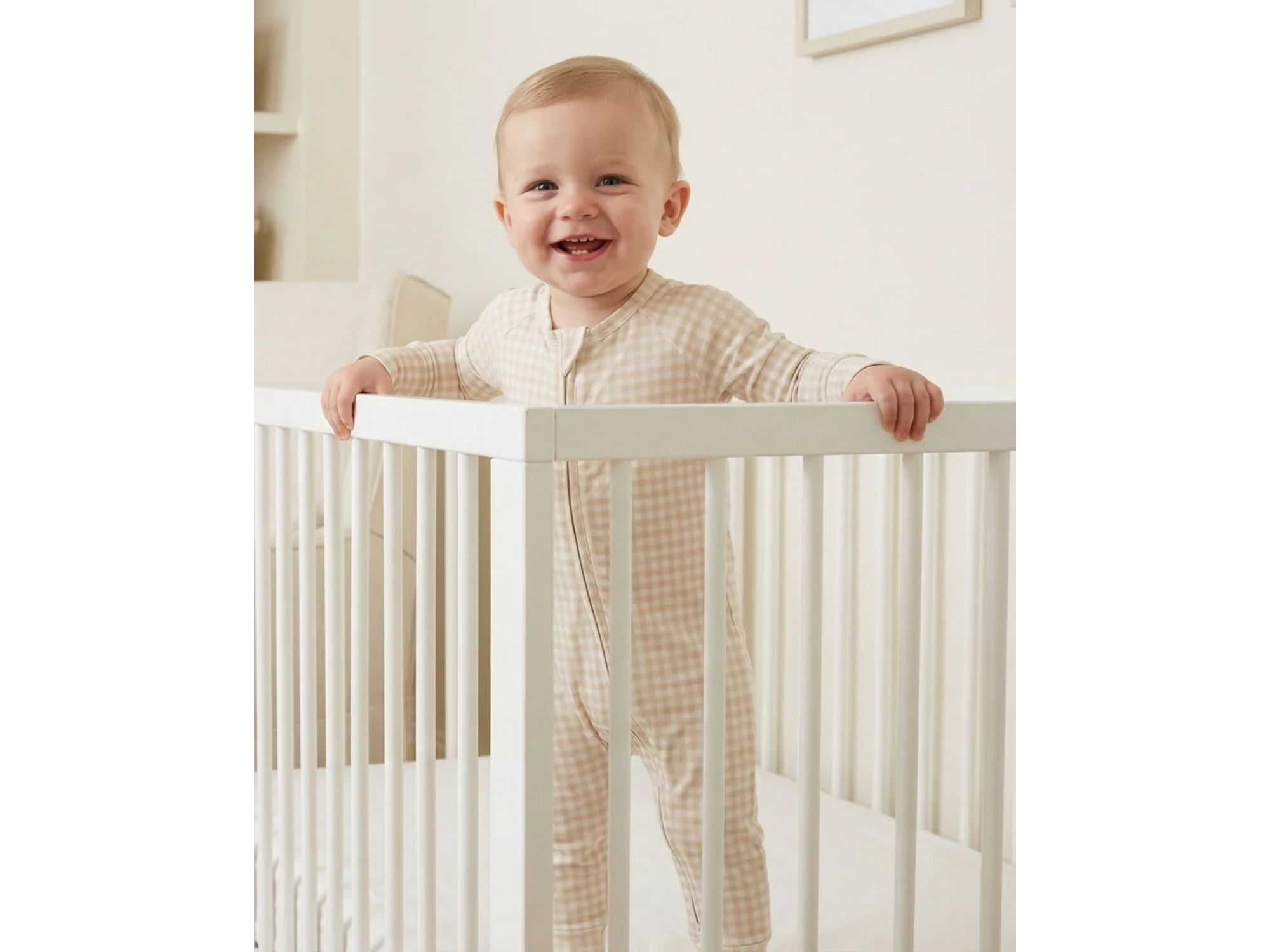 Boys' Sandstone Gingham Bamboo Sleeper - Baby — Image 4