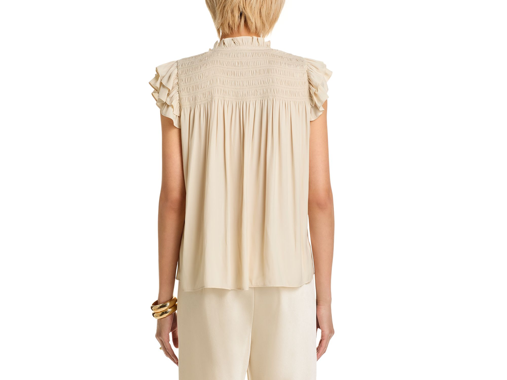 Flutter Sleeve Split Neck Airflow Blouse — Image 3