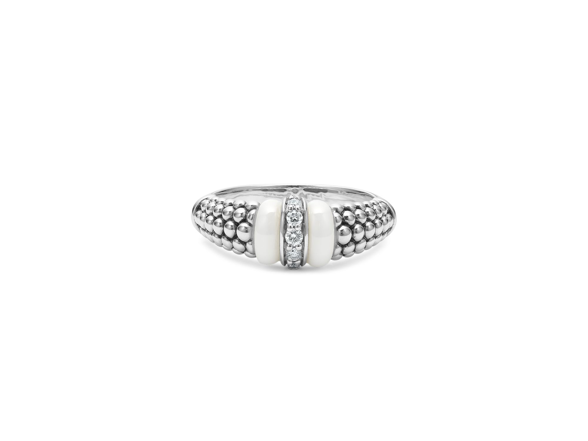 Ceramic & Sterling Silver White Caviar Diamond Stacking Ring — Image 4