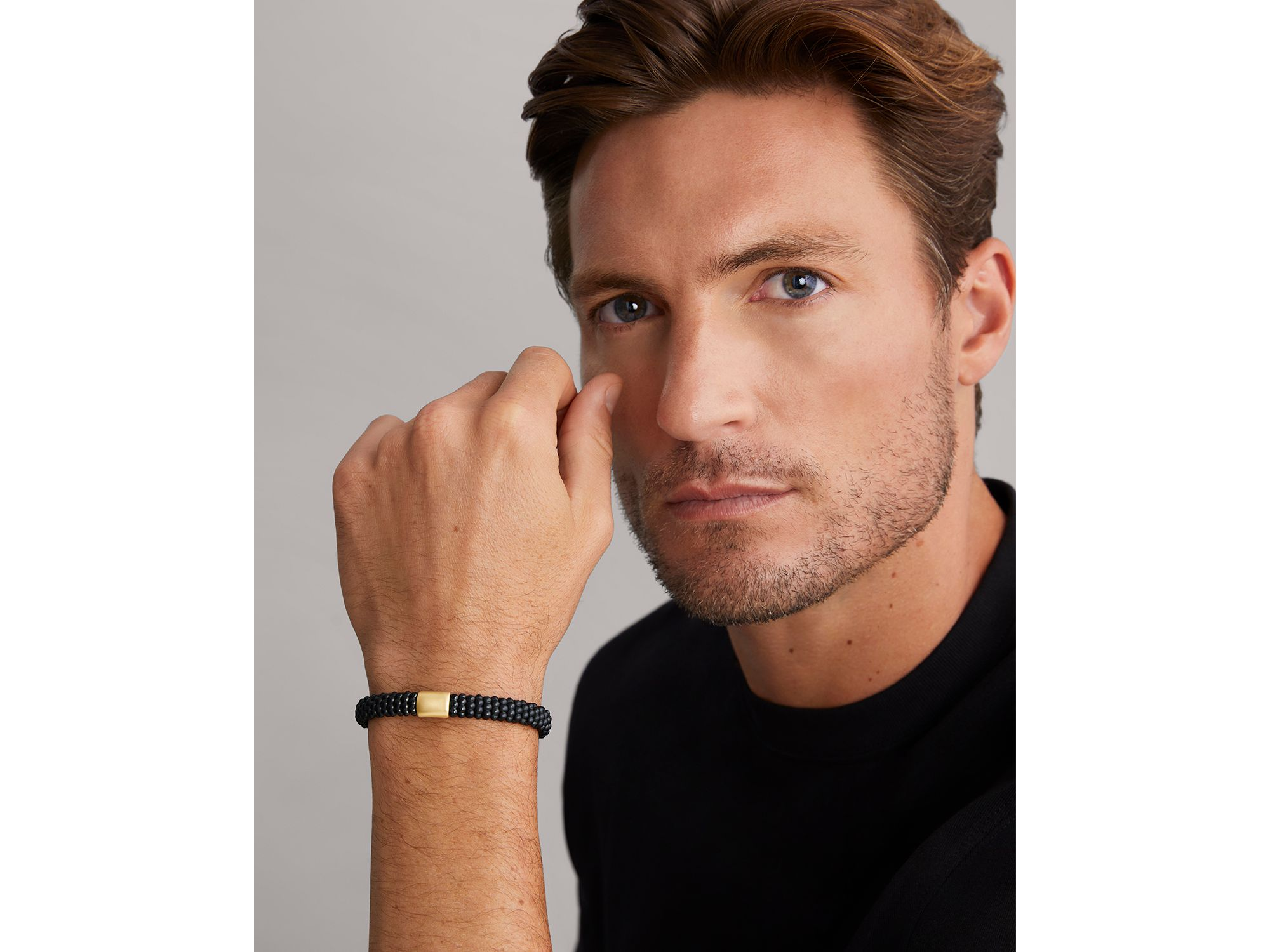 Men's 18K Yellow Gold & Sterling Silver Anthem Black Ceramic Caviar Station Bead Bracelet - Exclusive — Image 3
