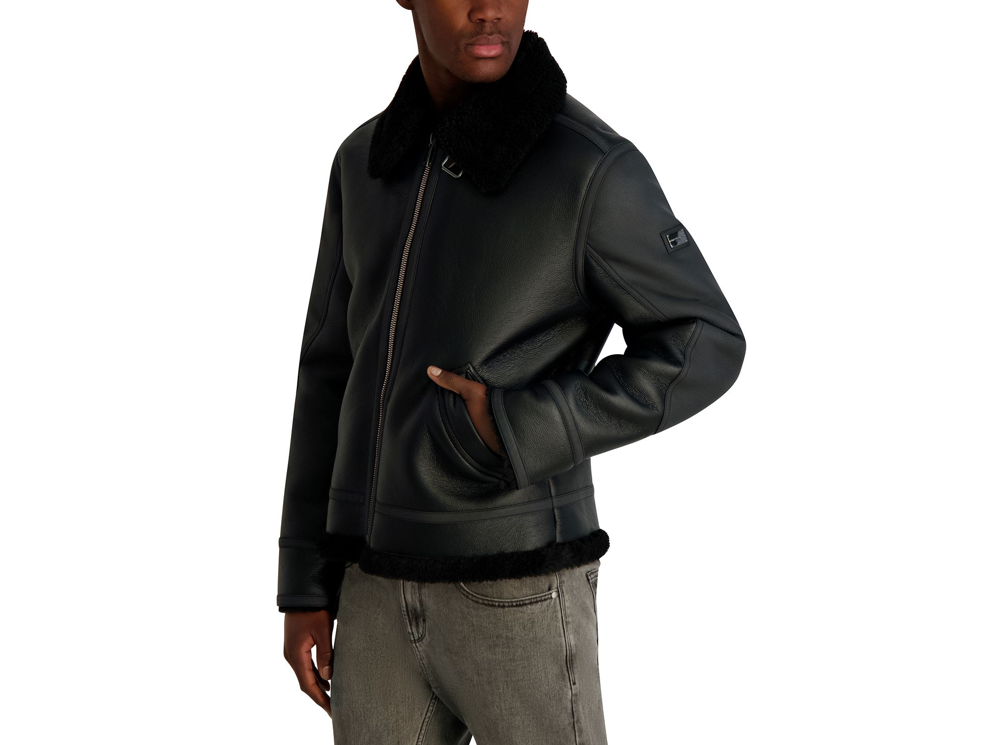 Sherpa Fleece Lined Faux Leather Jacket — Image 4