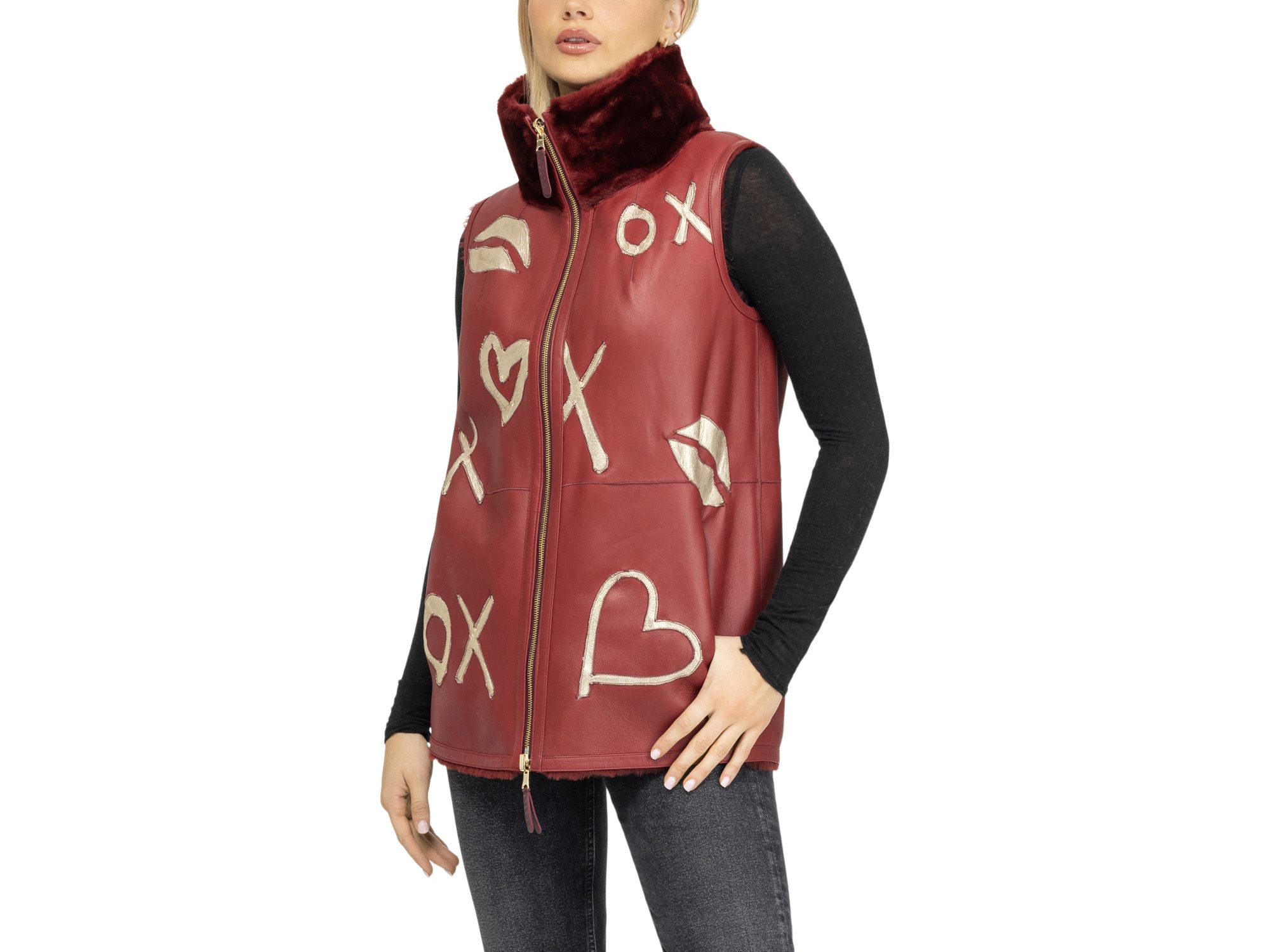 Reversible Shearling Zipper Vest — Image 4