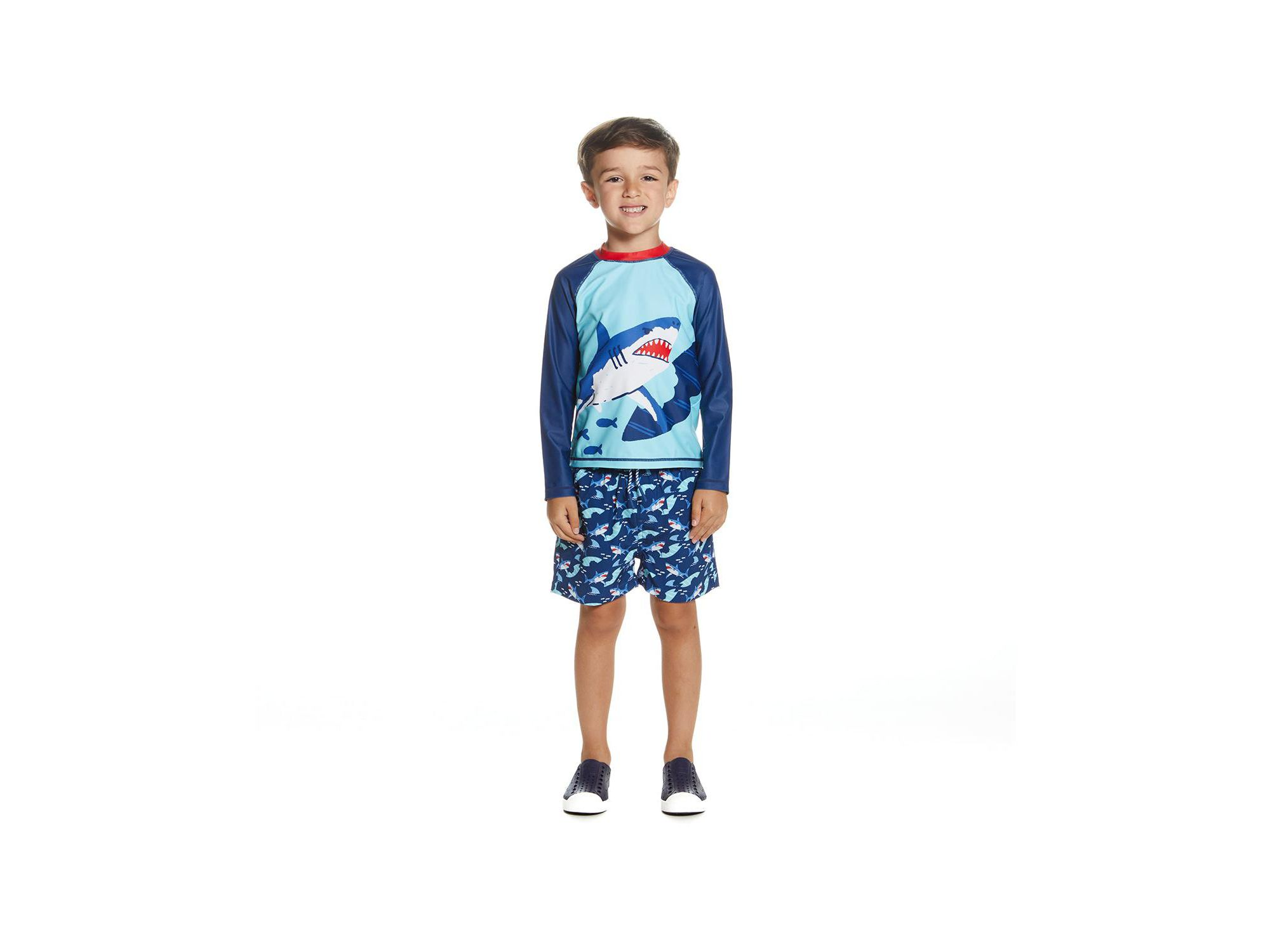 Boys' Shark Graphic Raglan Rash Guard and Boardshort Set - Little Kid, Big Kid — Image 3