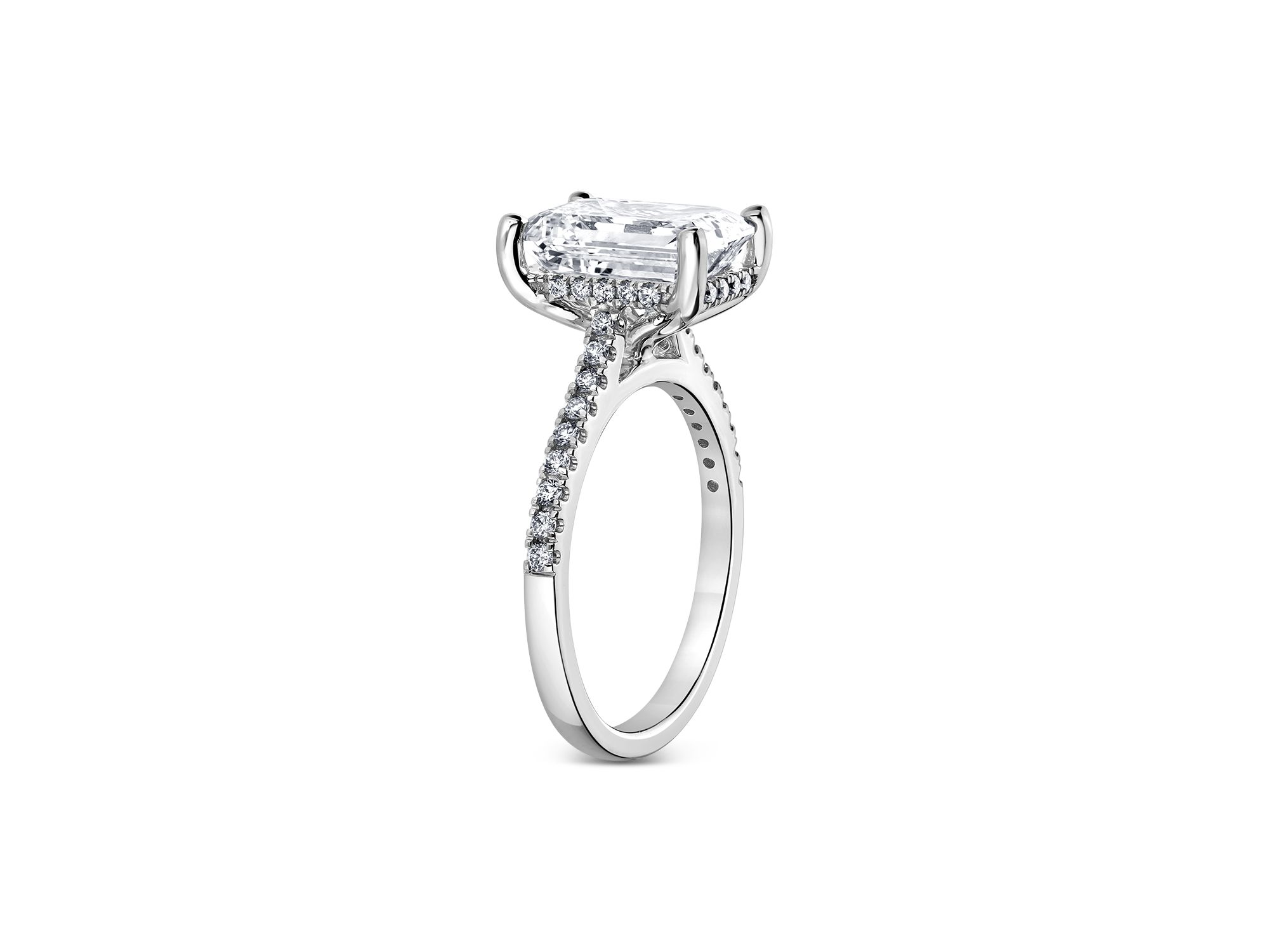 Certified Lab Grown Diamond Emerald Cut & Round Bridal Set in 18K White Gold, 4.50 tcw — Image 3