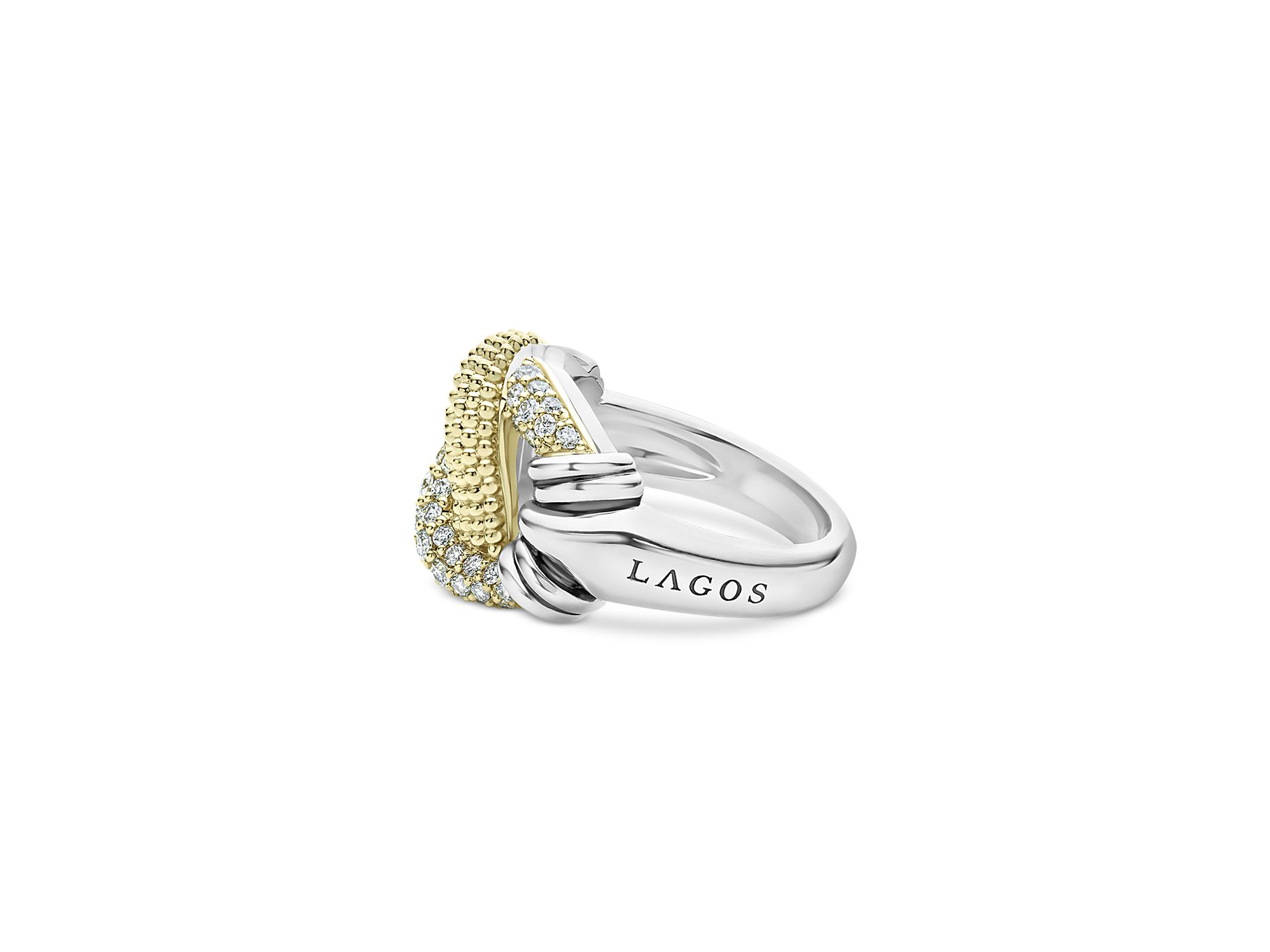 Sterling Silver & 18K Yellow Gold Caviar Luxe Diamond Large Knot Ring — Image 5
