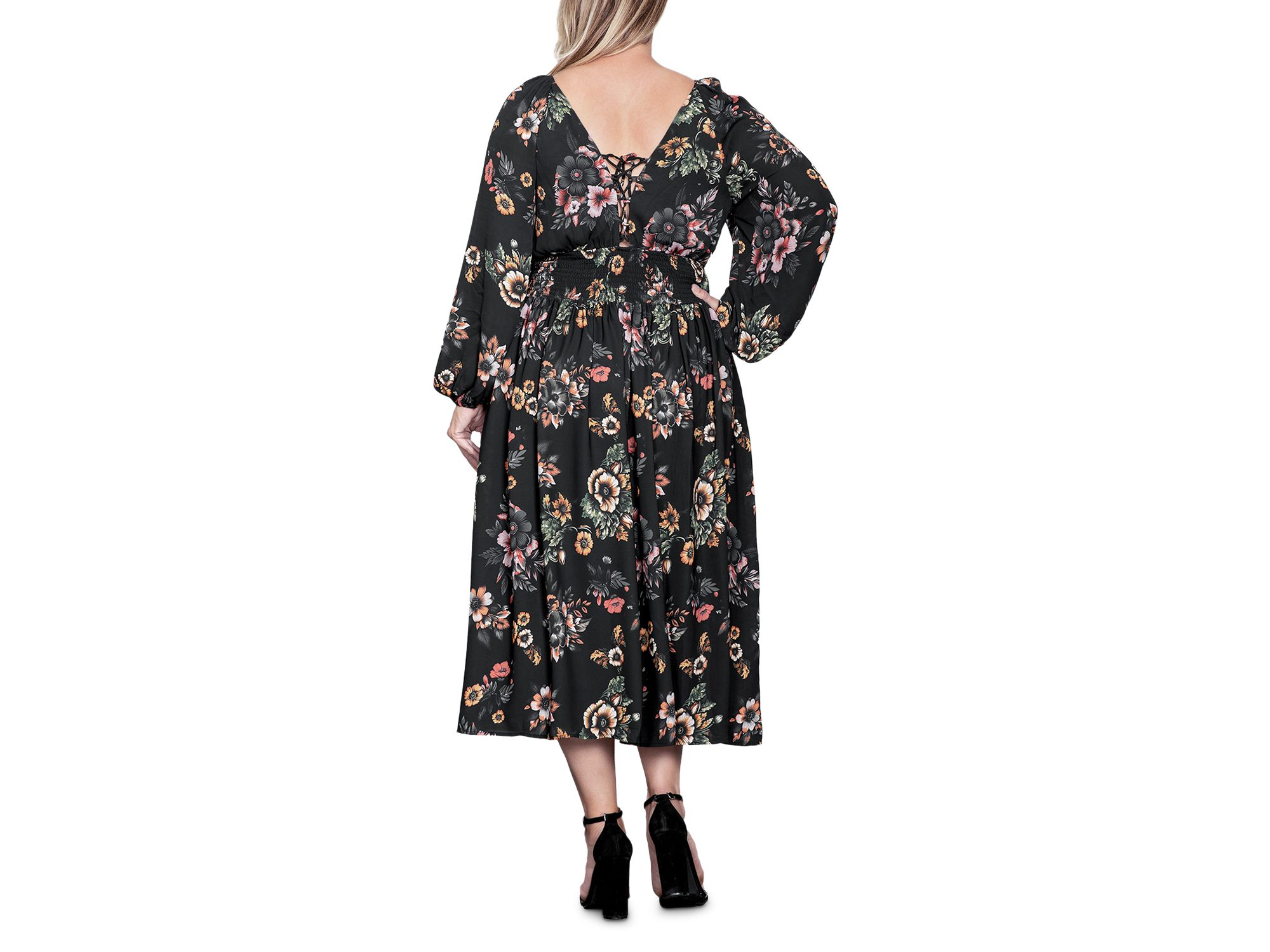 Plus Size Lace Up Double V Neck Dress — Image 4