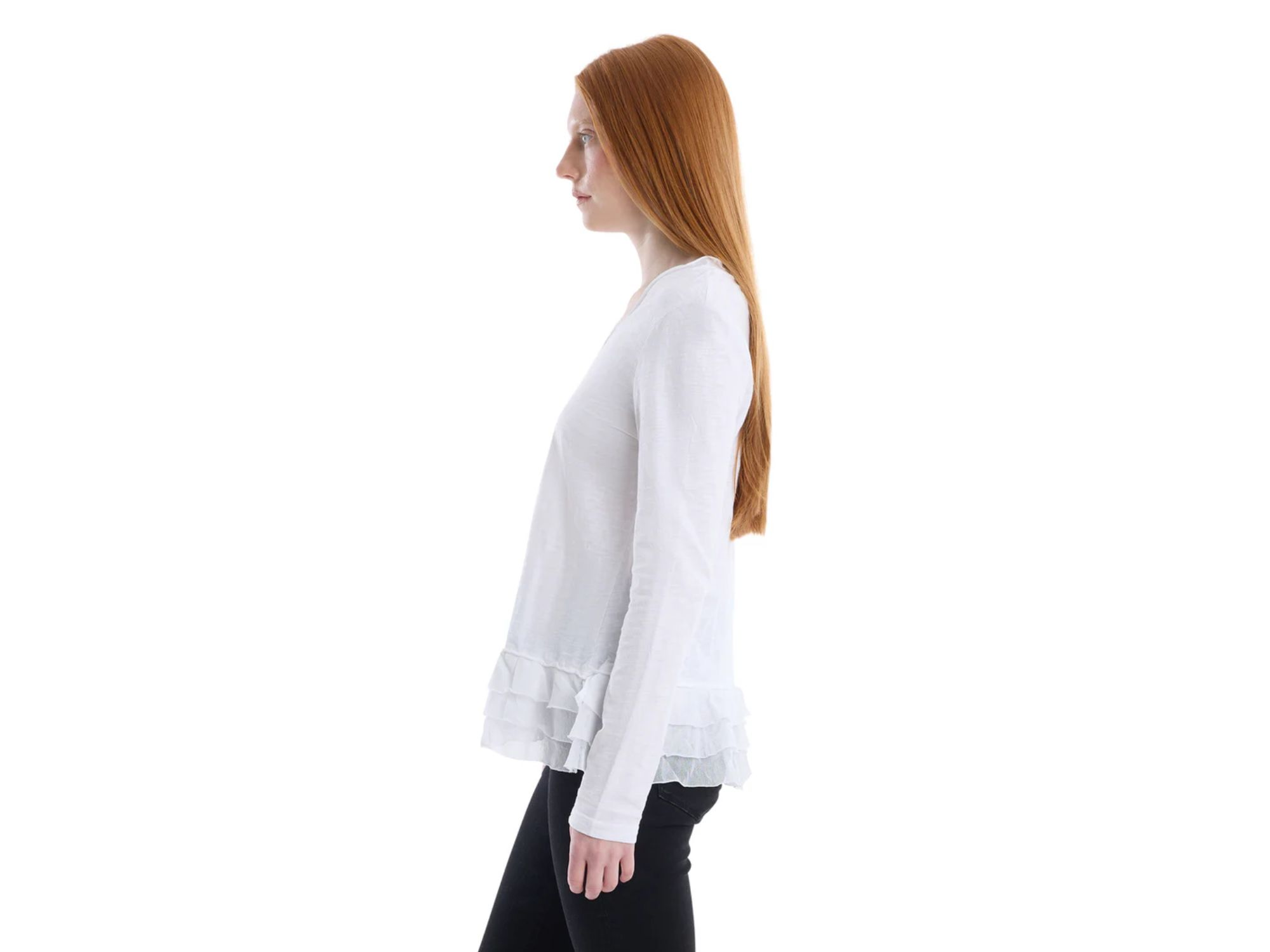 Mixed Media Ruffle Hem Tee — Image 3