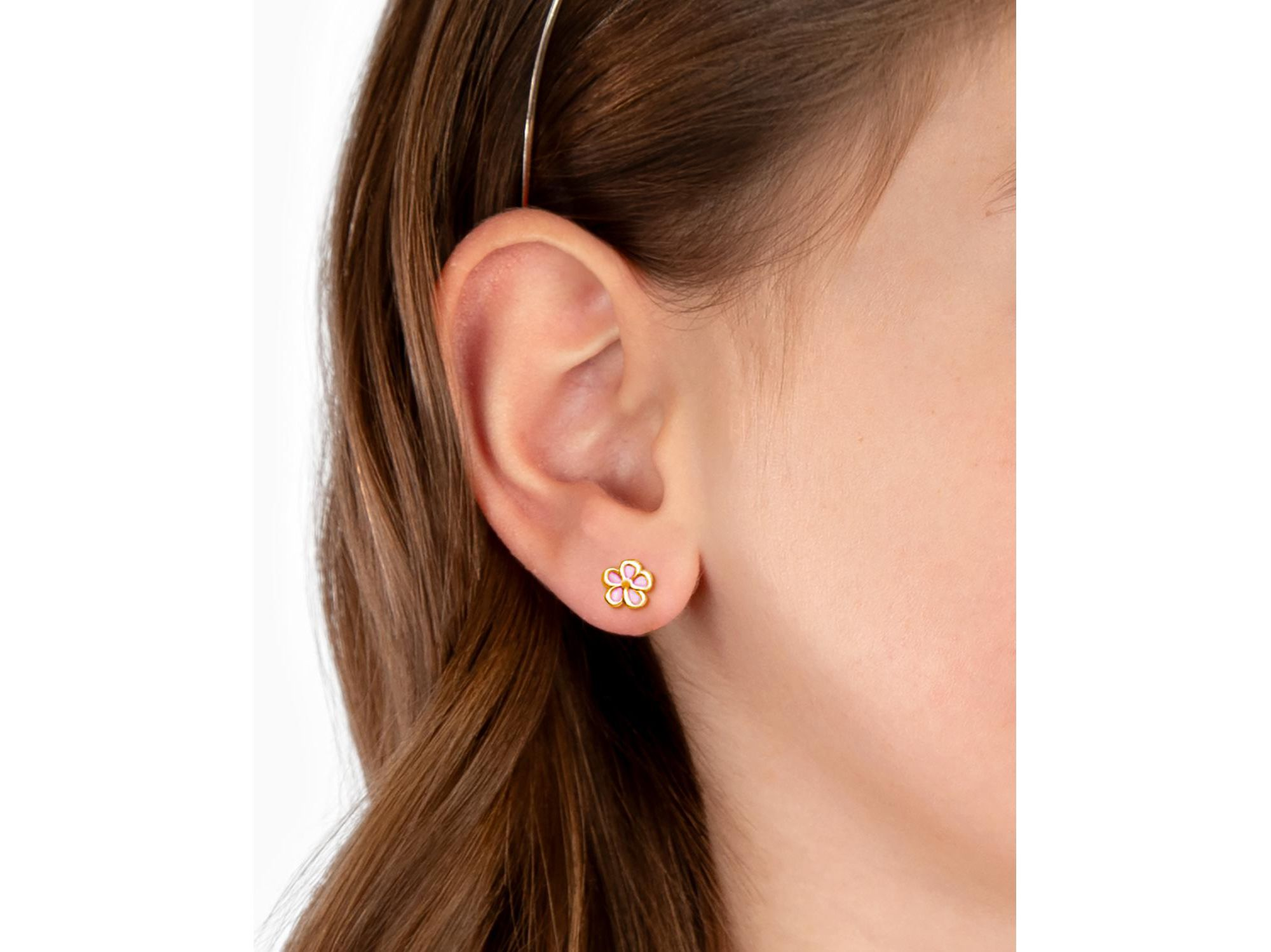 Girls'14K Gold Genuine Bloom Mother of Pearl Flower Studs Screw Back Earrings — Image 3