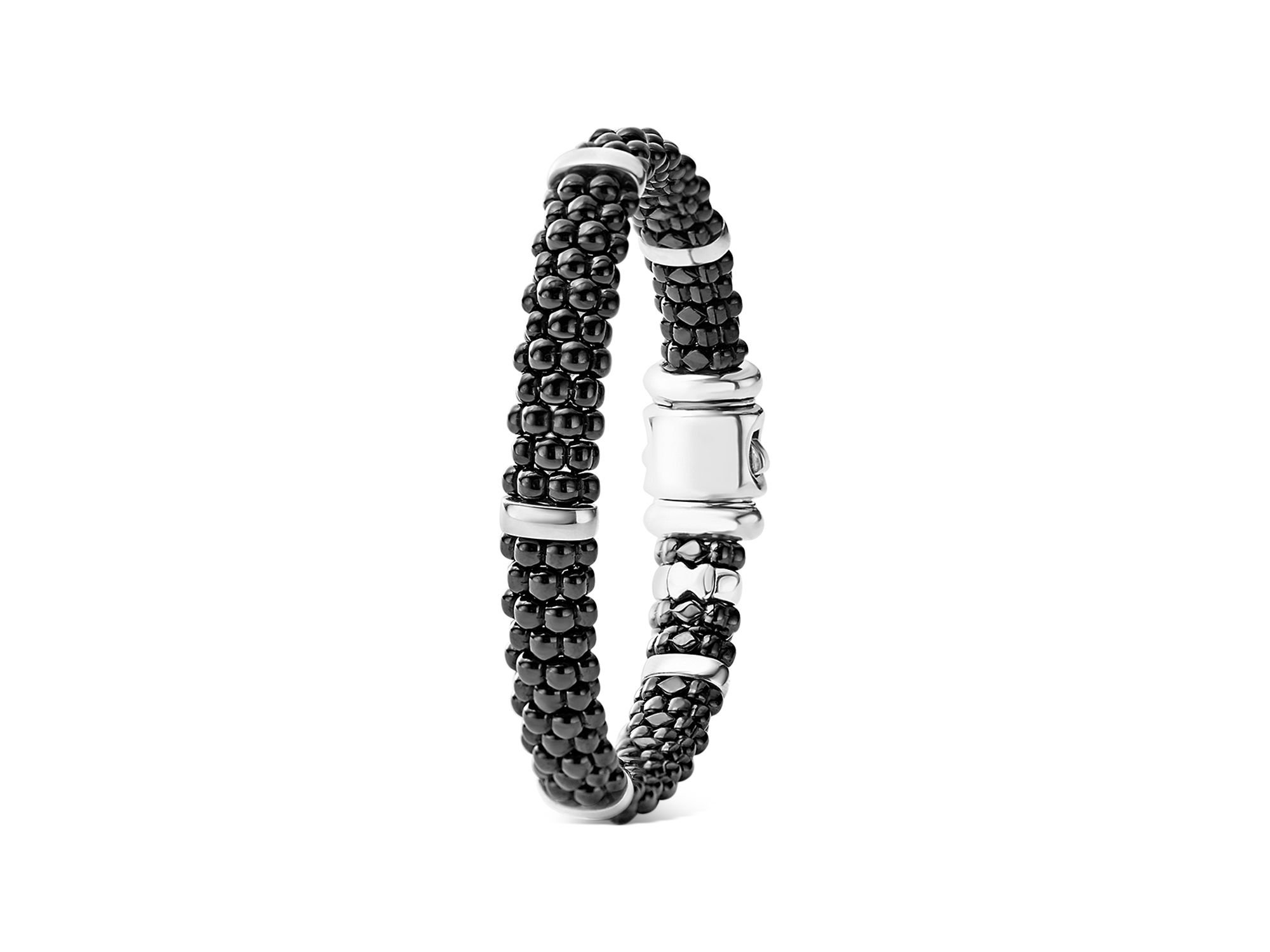 Black Caviar Ceramic and Sterling Silver Station Bracelet — Image 5