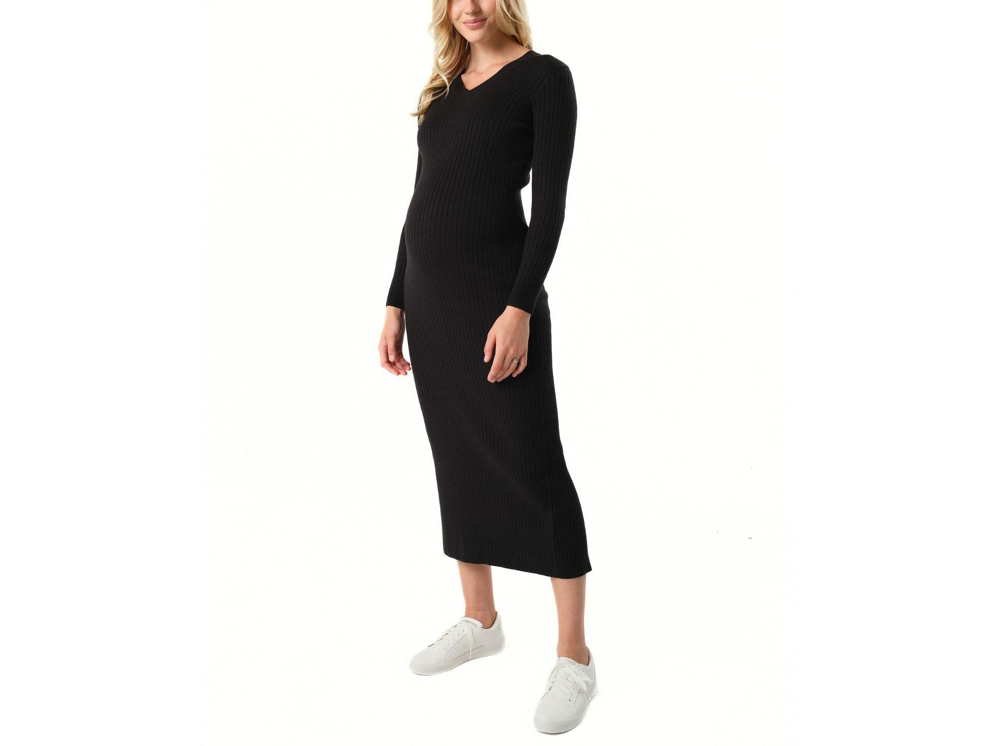 Women's Maxi Maternity & Nursing V-Neck Sweater Dress in Cotton Knit — Image 6